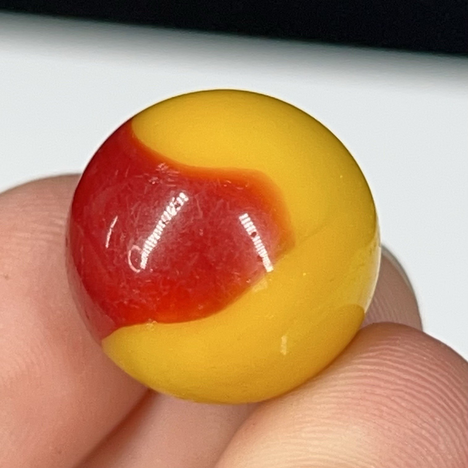 Old VTG Glass Swirl Marble Akro Agate Peltier Vitro .64” Yellow Red