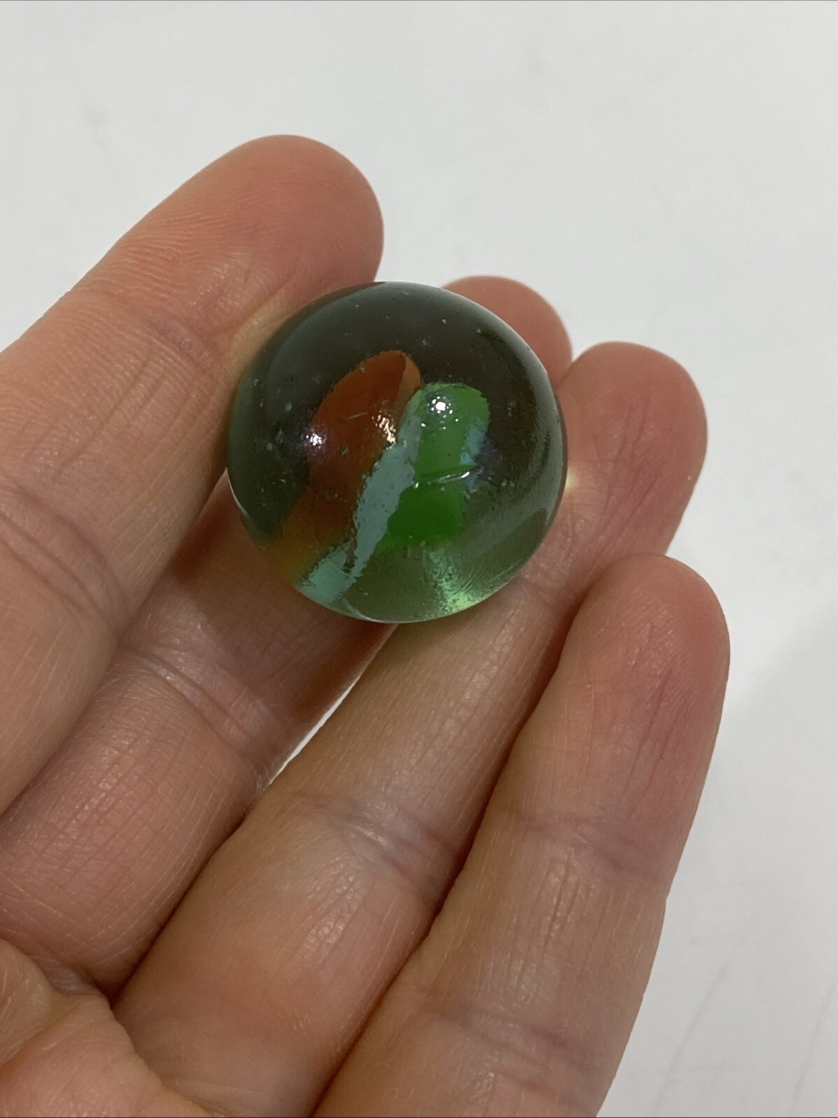 Large Vintage Lot (4) Handmade Breaker Marbles Blue Iridescent Cat Eye 1” Pontil