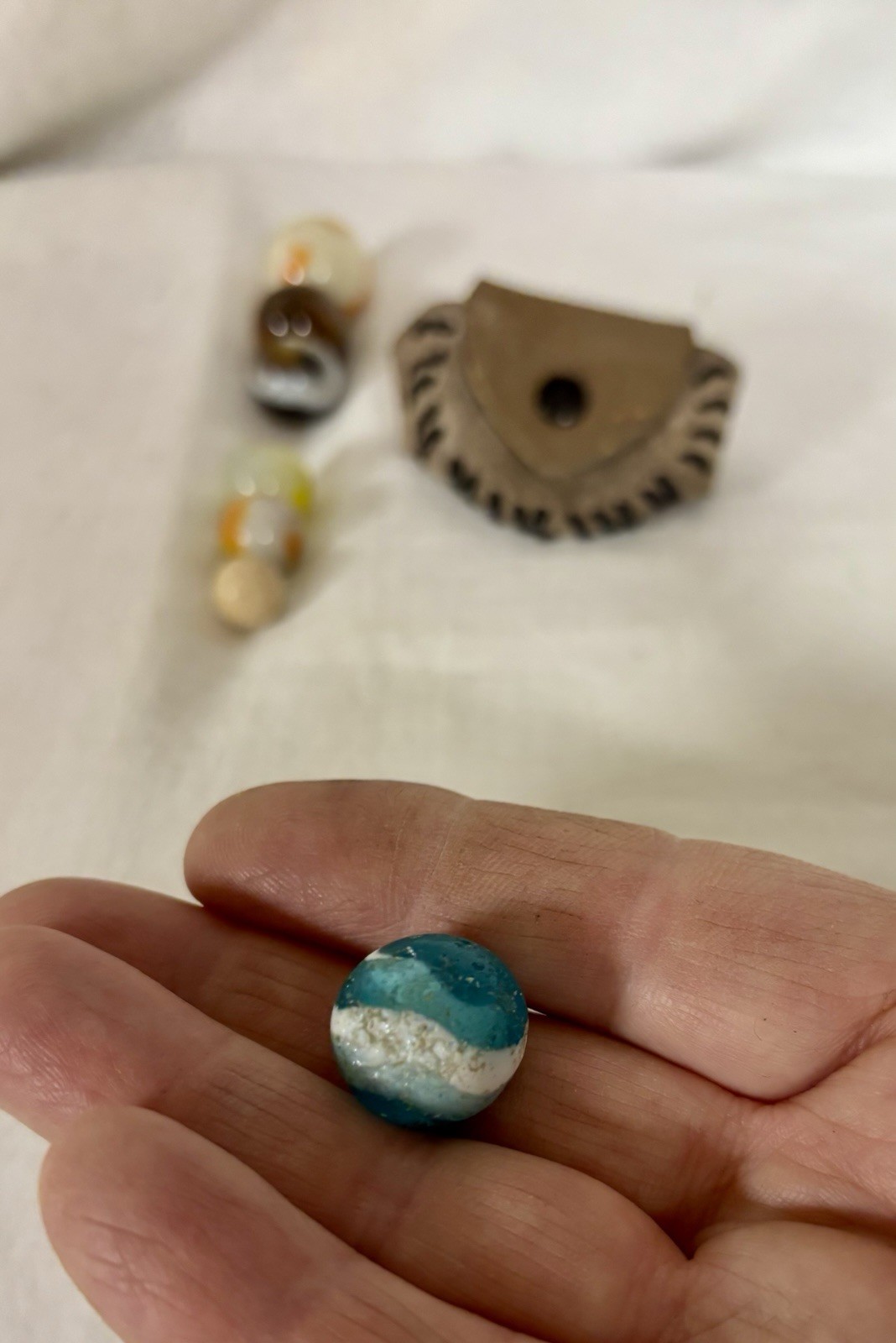 Vintage Marbles, Set of 7, Plus Leather Marble Pouch