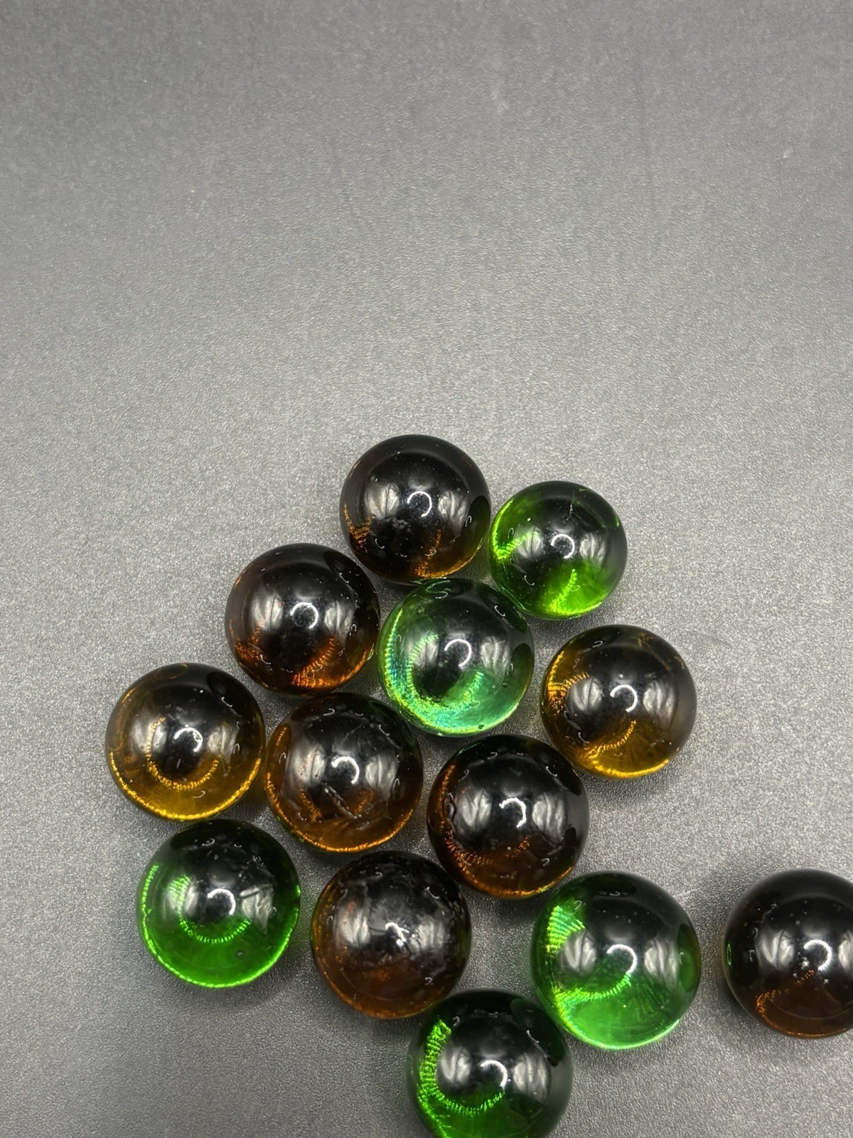 VTG Root Beer Amber & Green Glass Marbles Lot 13 Transparent Iridescent Marbles