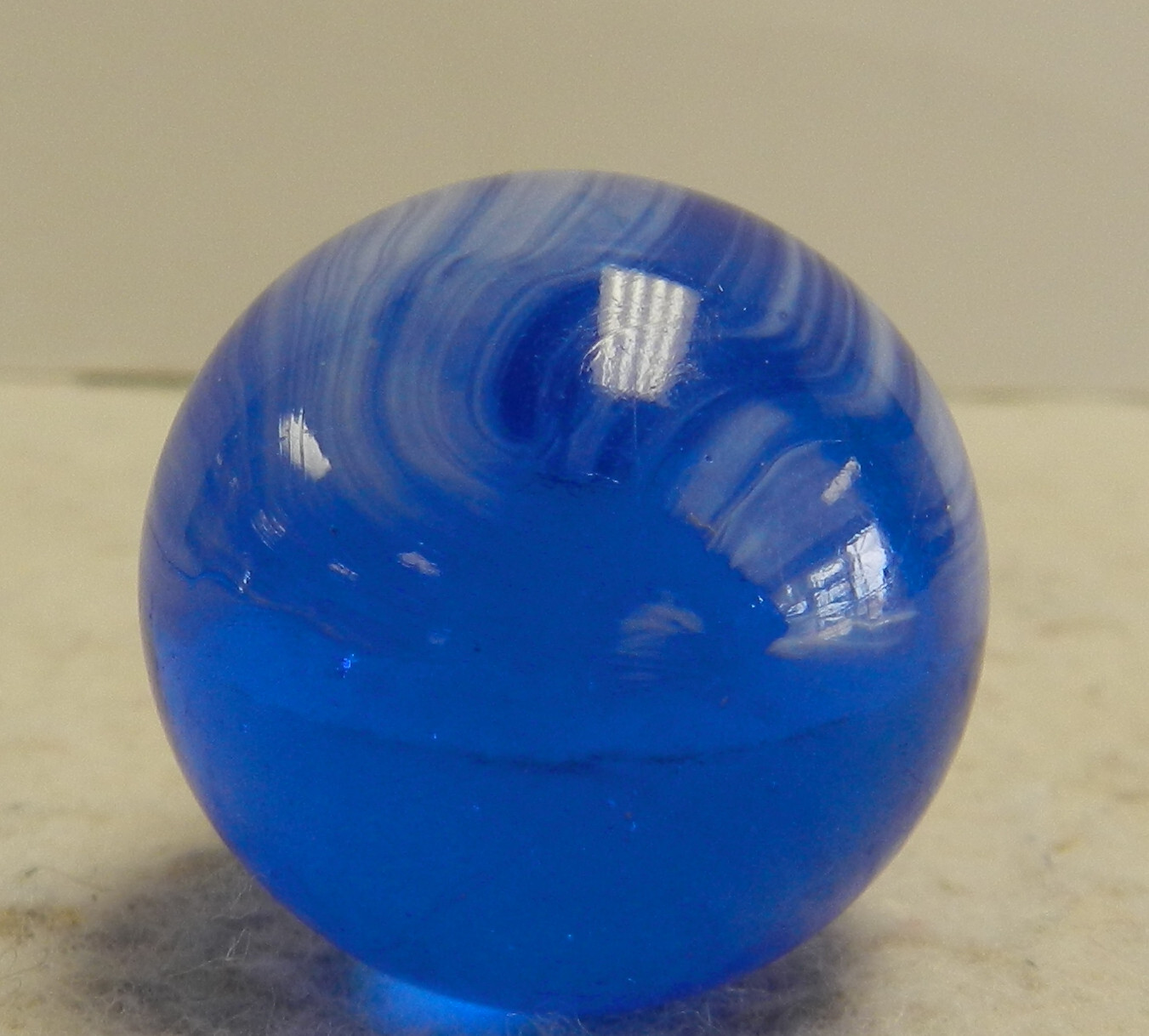 #15939m Large .97 Inches Vintage Blue Glass Brushed Patch Shooter Marble