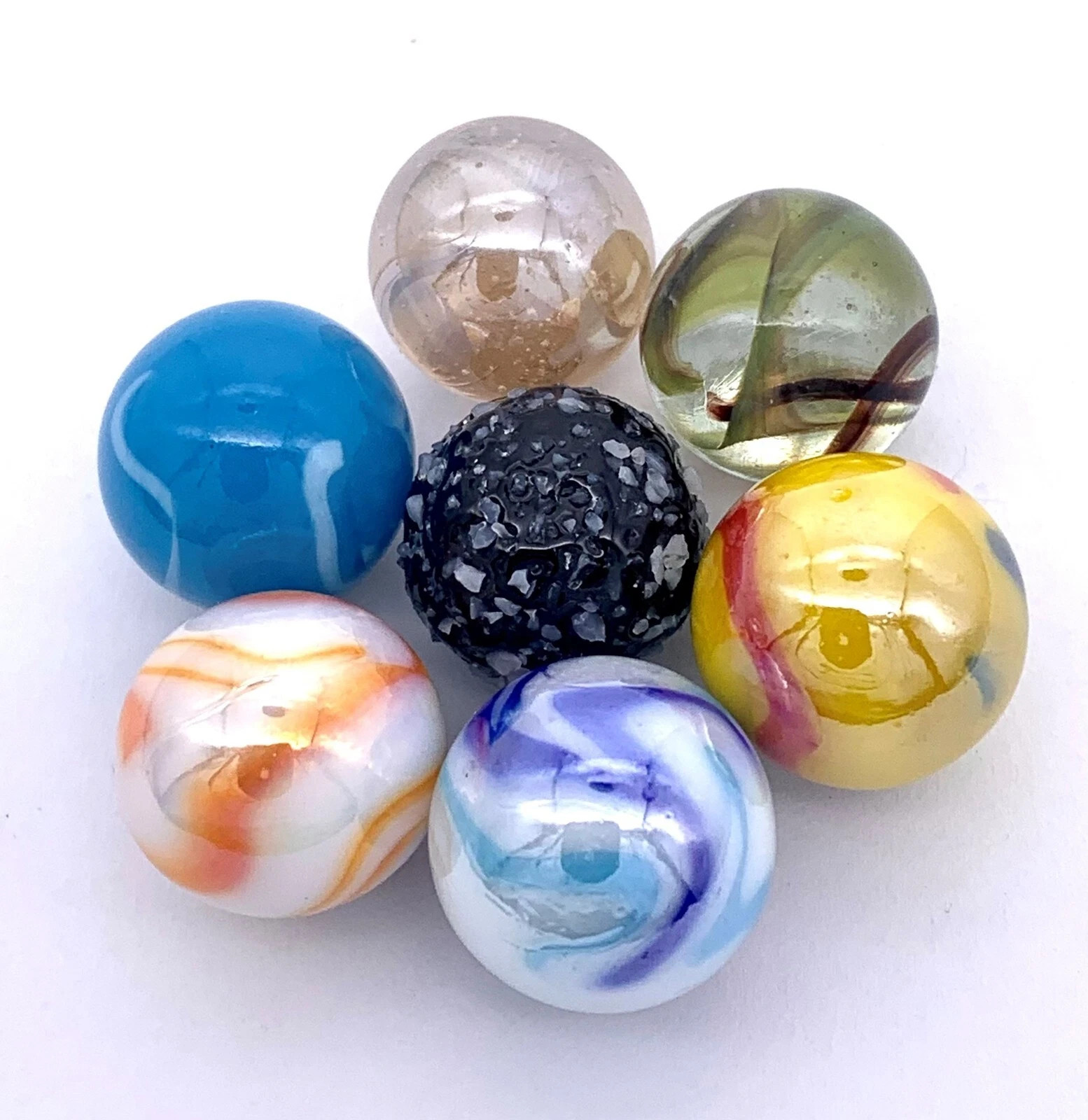 New for 2023 16mm Glass Marble Players 5/8″ Pk 7 Styles Vintage Marbles Vacor