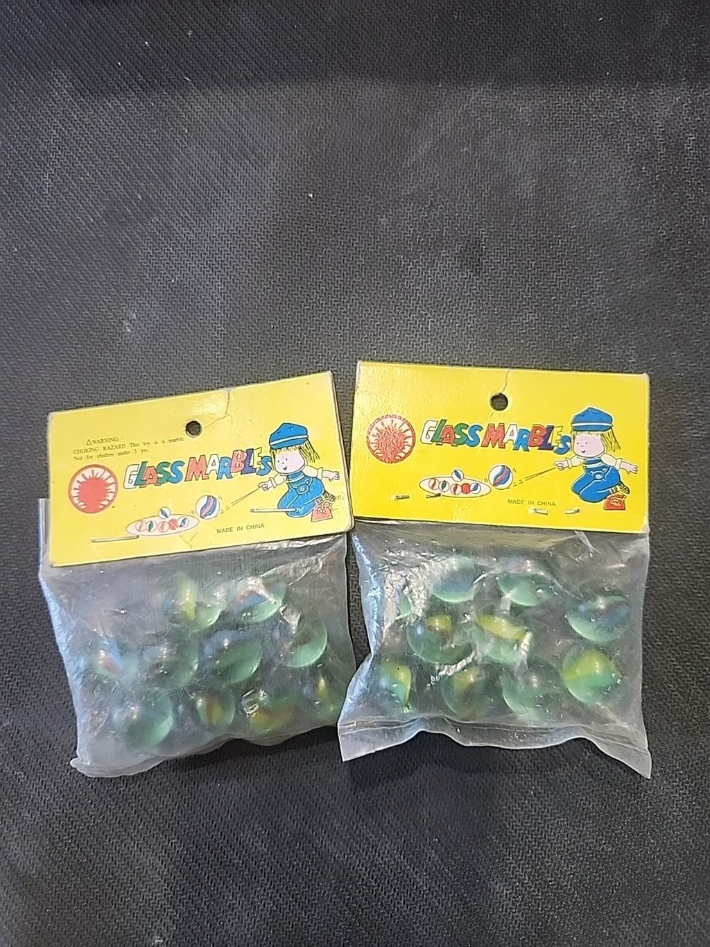 VTG 1970s Glass Marbles in Original Bags Color Swirl Shooters CHINA Made, 2 Bags