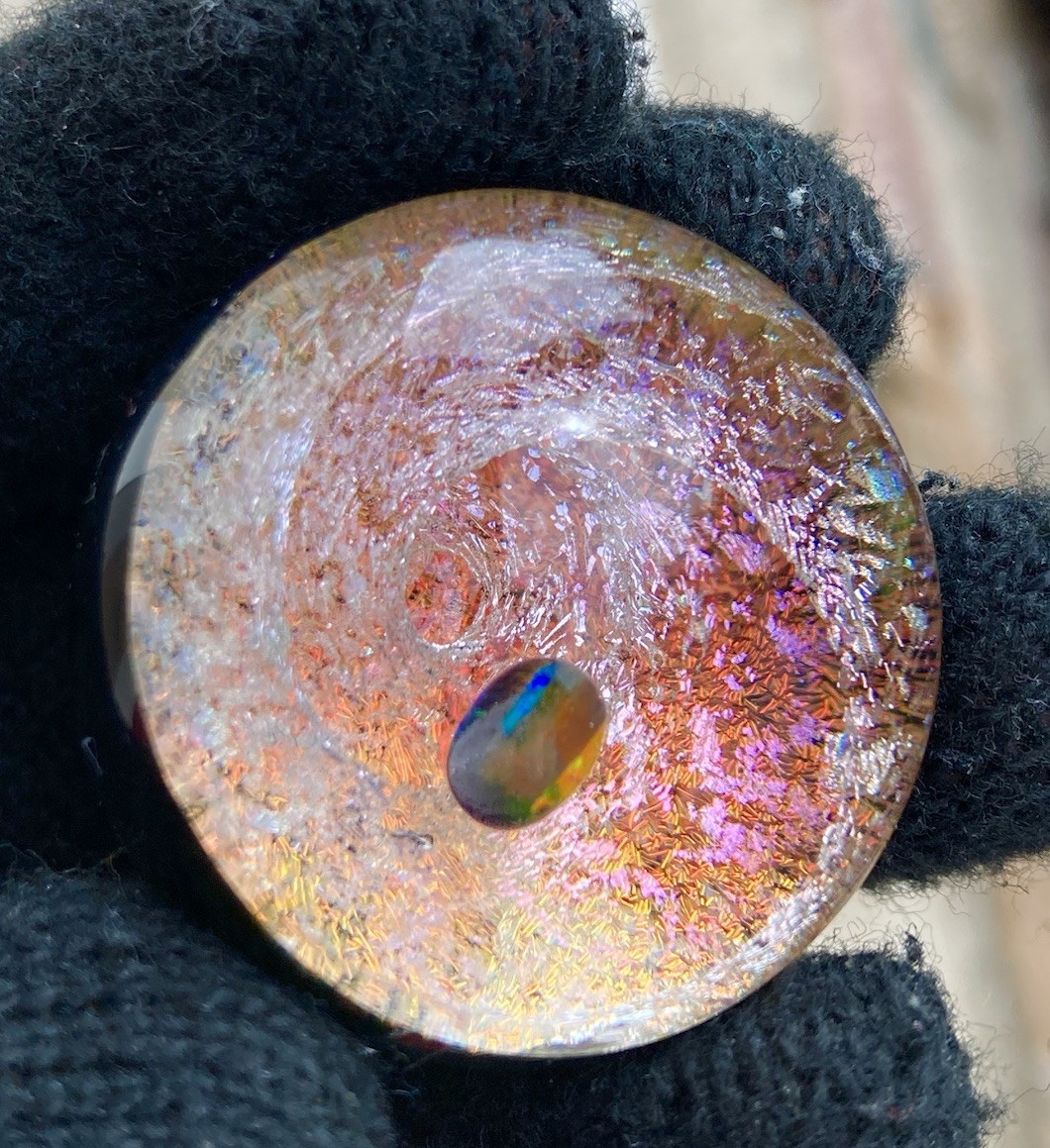 Glass Boro Marble 38mm Black Opal Candy Apple Red Dichro Swirl Hand made Art