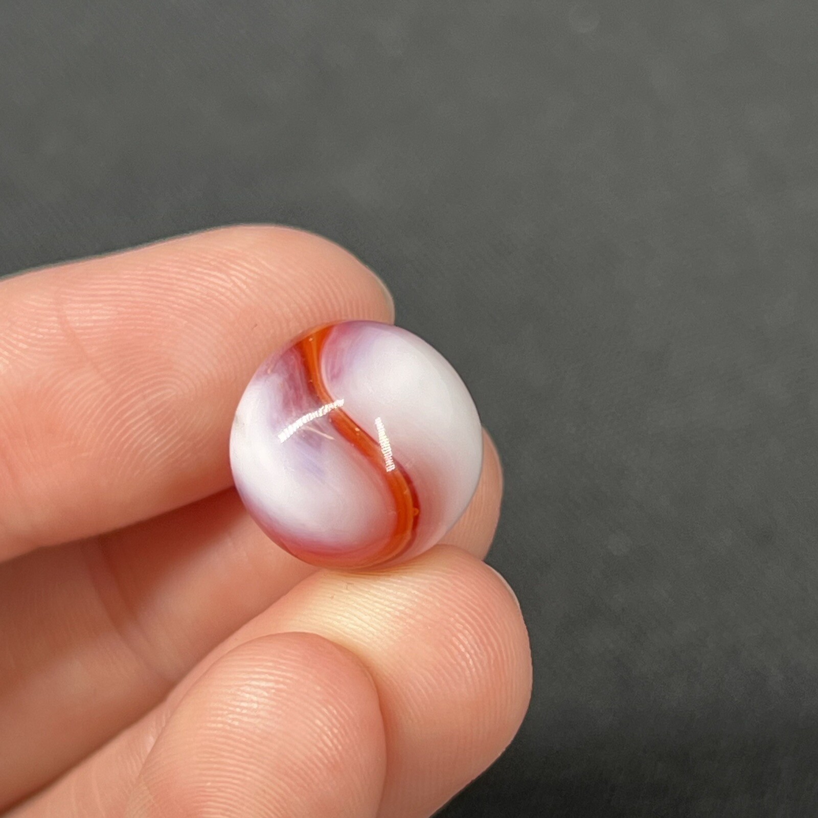 Vintage Agate Christensen Peltier Art Glass Swirl Marble .58” Milky Orange