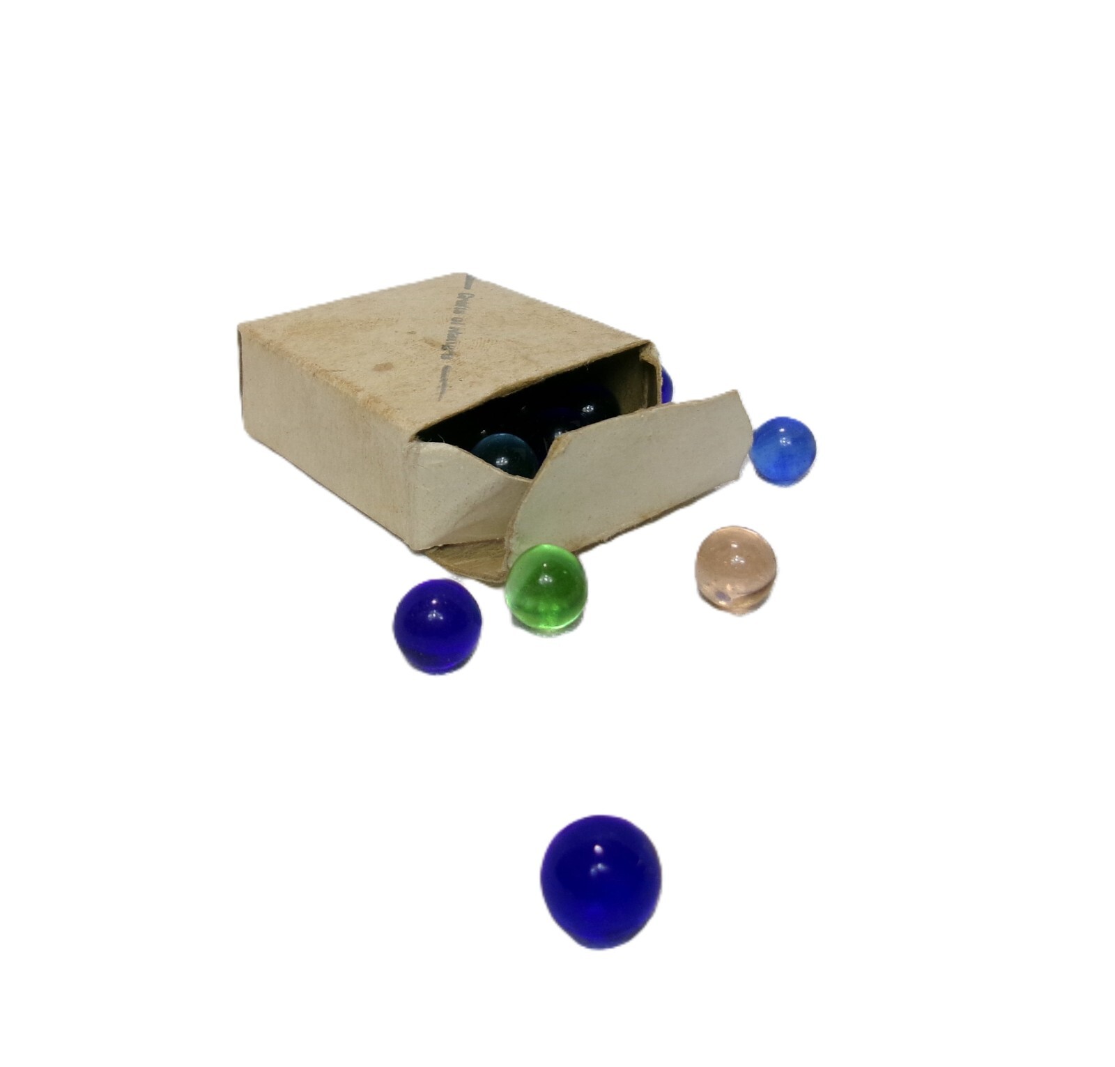 Vintage Boxed Set of 14 Small Glass Marbles, Dime store Mail order Toys – [B3]