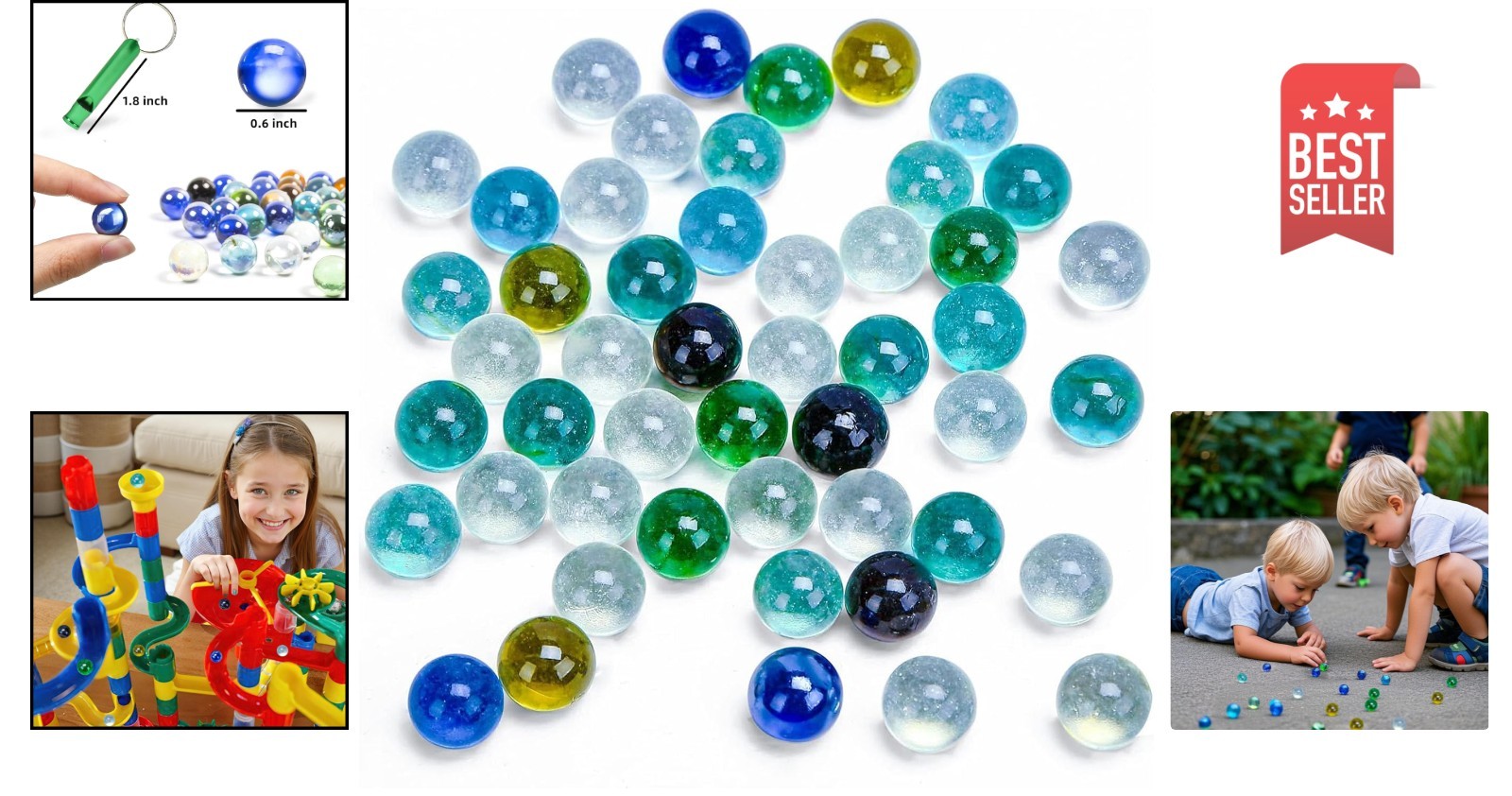 50 PCS Colorful Glass Marbles Set with Whistle – Fun & Educational Play