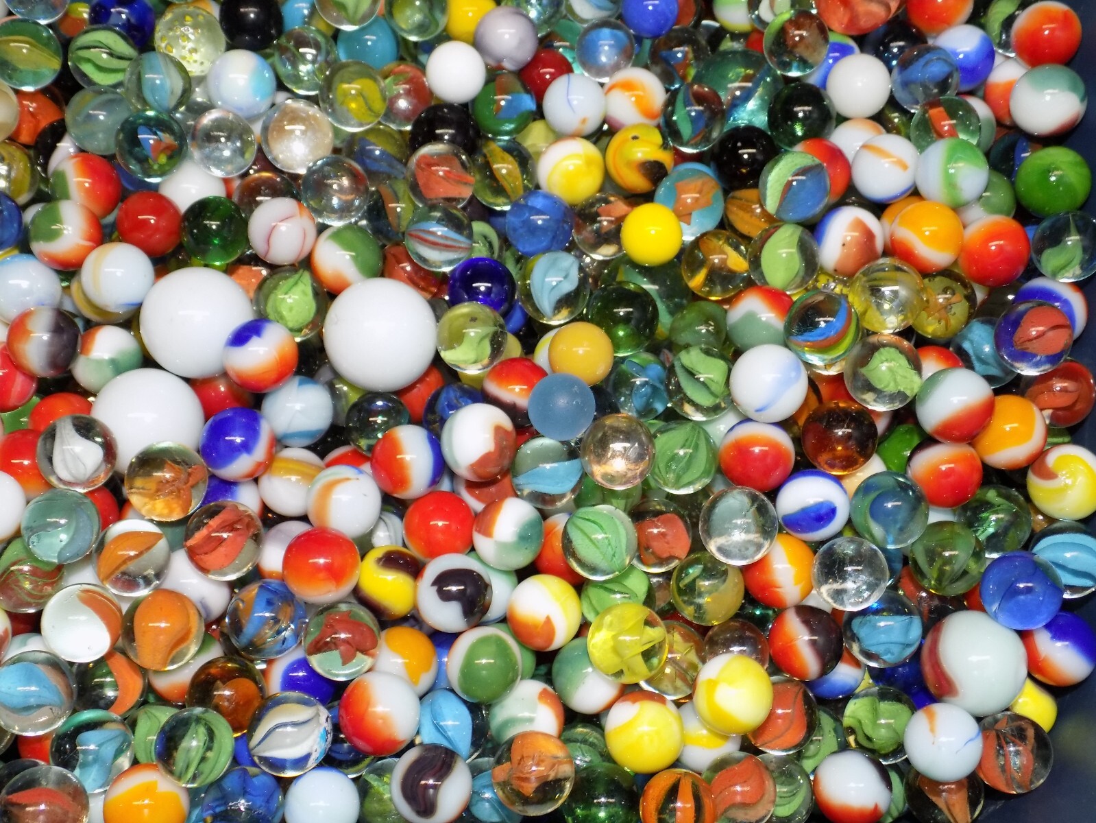 Mixed Lot 55 Assorted Old Vintage To Modern Colorful Glass Marbles {WASHED}