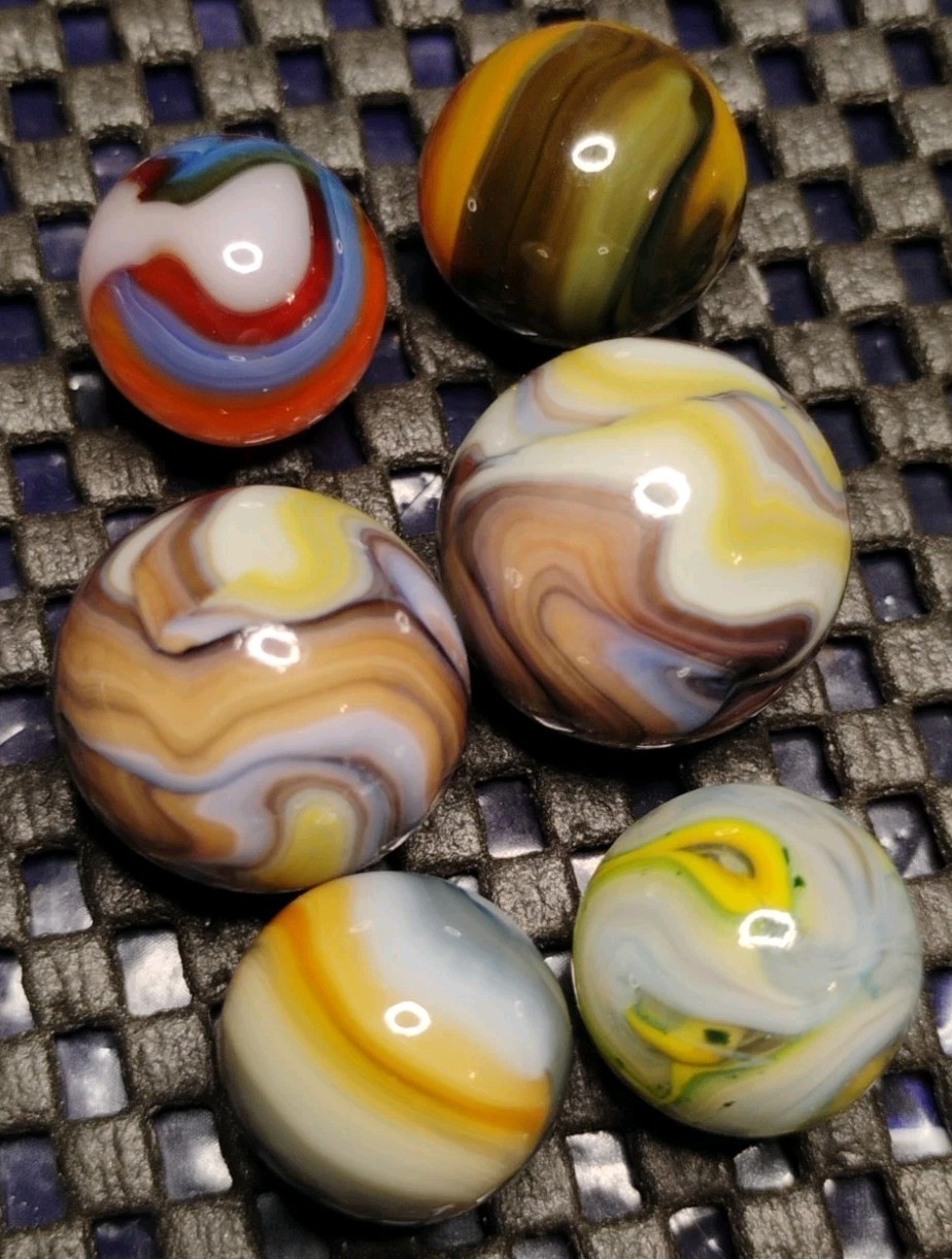 .75″-.59″ JABO/D.A.S. MARBLES LOT X6💥SWIRL TOYS MINT/NM-