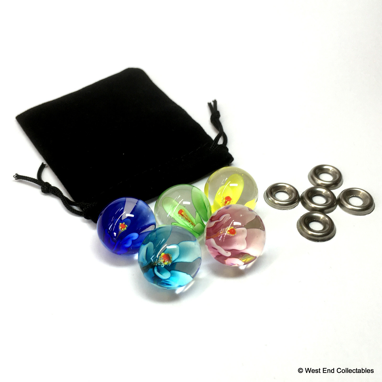5 x 16mm Handmade Frozen Flower Marbles – Art Glass Toy Marble Collectors Set