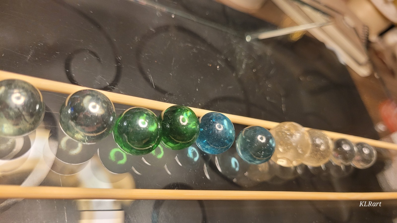 10 marbles glass solid clear, blue, emerald green, chrome