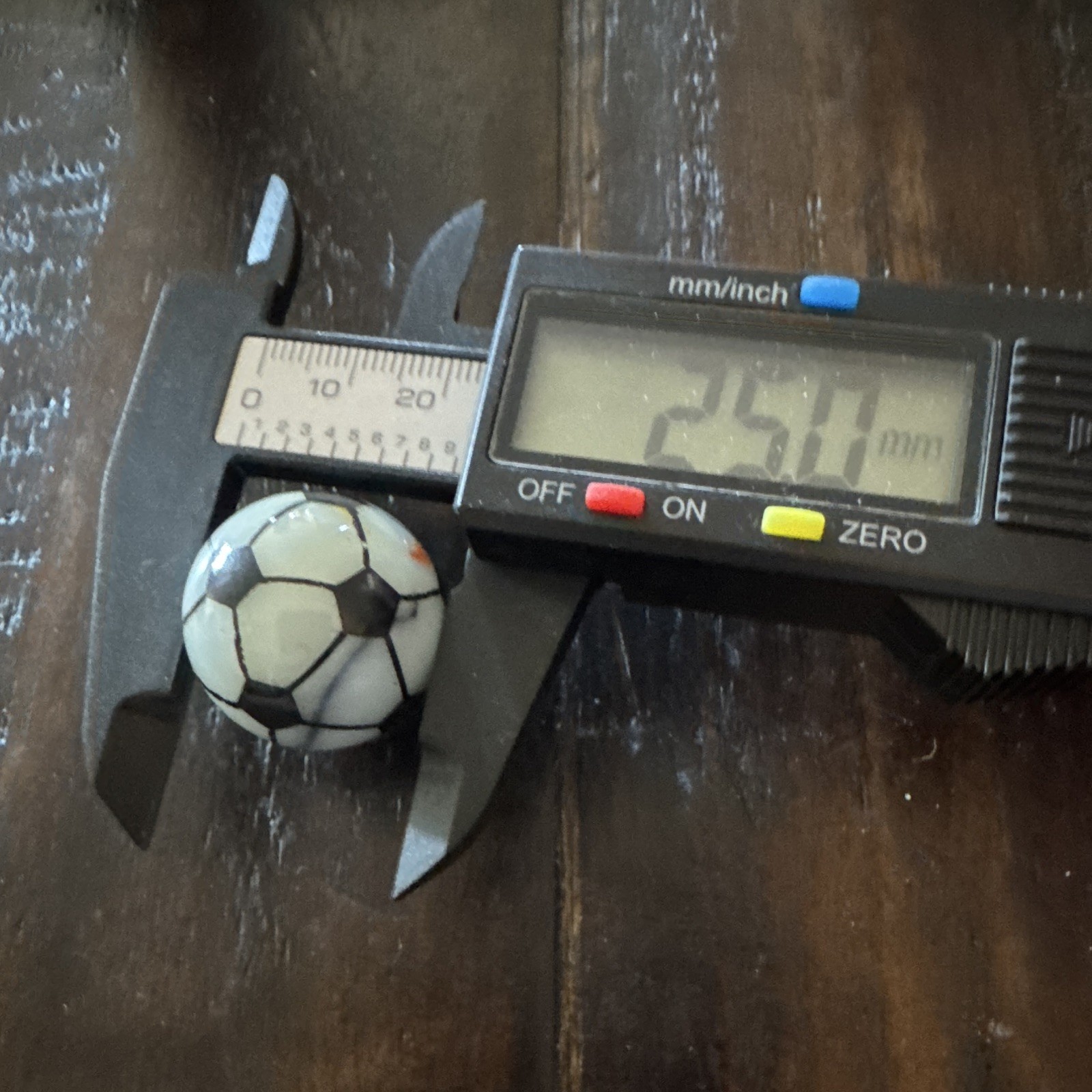 Hand-Painted Soccer Ball Marble Shooter– 24.9mm– White Base with Colored Ribbons
