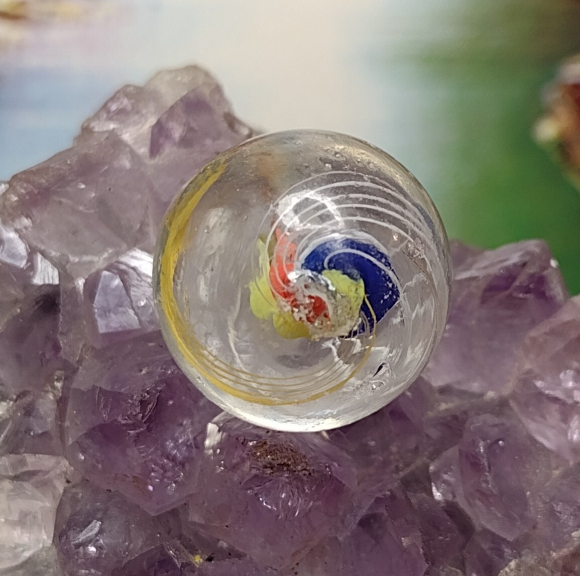 RARE ✨Red – Double Ribbon Core Swirl Glass Handmade .63″ VINTAGE German Marbles