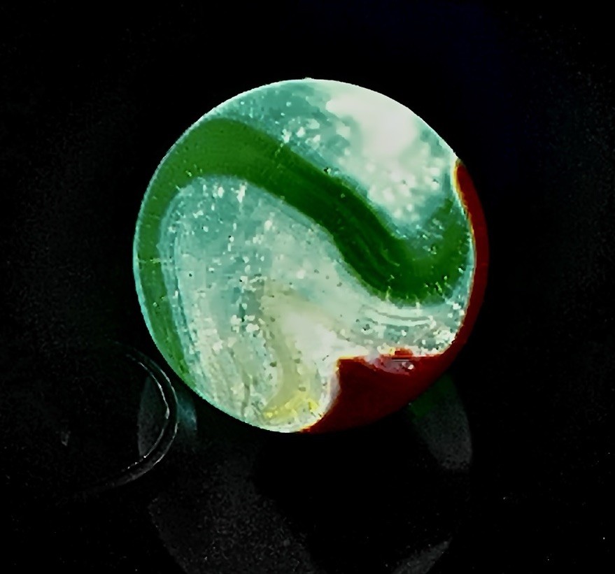 Vintage Peltier NLR Colorado Marble Green Red Swirl Clear Base 5/8” (pair)