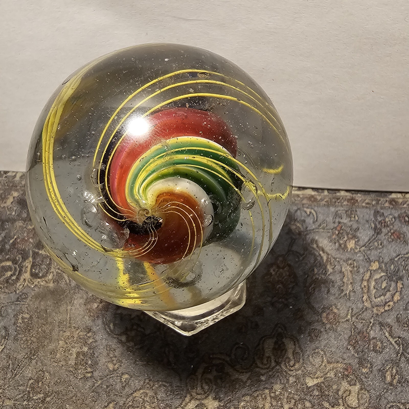 LARGE EARLY GERMAN CAGED SOLID CORE SWIRL MARBLE 2.04 CLEAN
