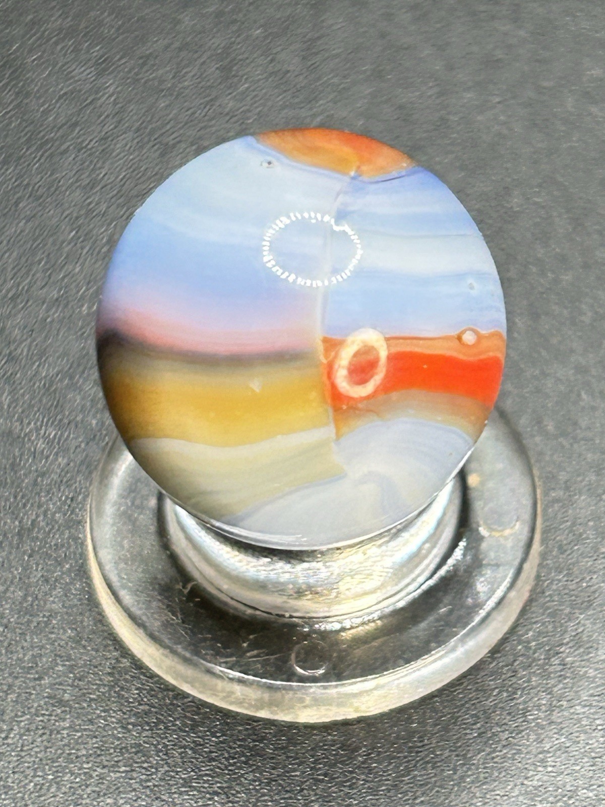 Vintage Marble King Blended St. Mary’s Robin Egg Marble w/Pink 0.629”