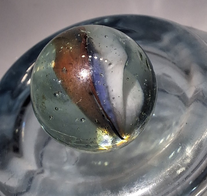 Vtg 6 Vane Tri Color Red White Blue Hybrid Cat’s Eye Marbles 11 ct. UV Reactive