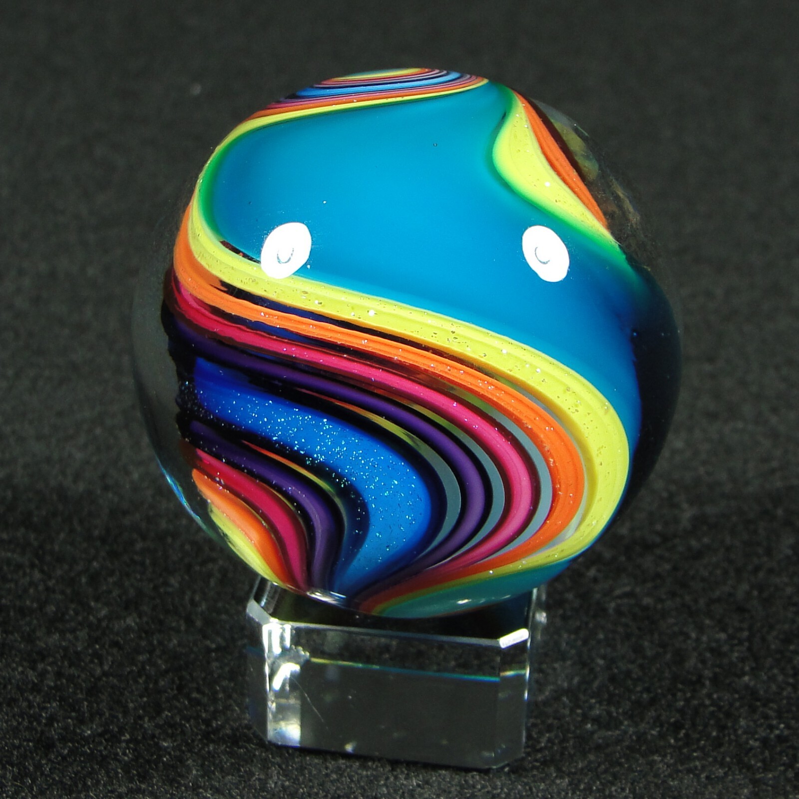 Eddie Seese 1-25/32″+ Dichroic Rainbow Double reverse twist marble. Mint