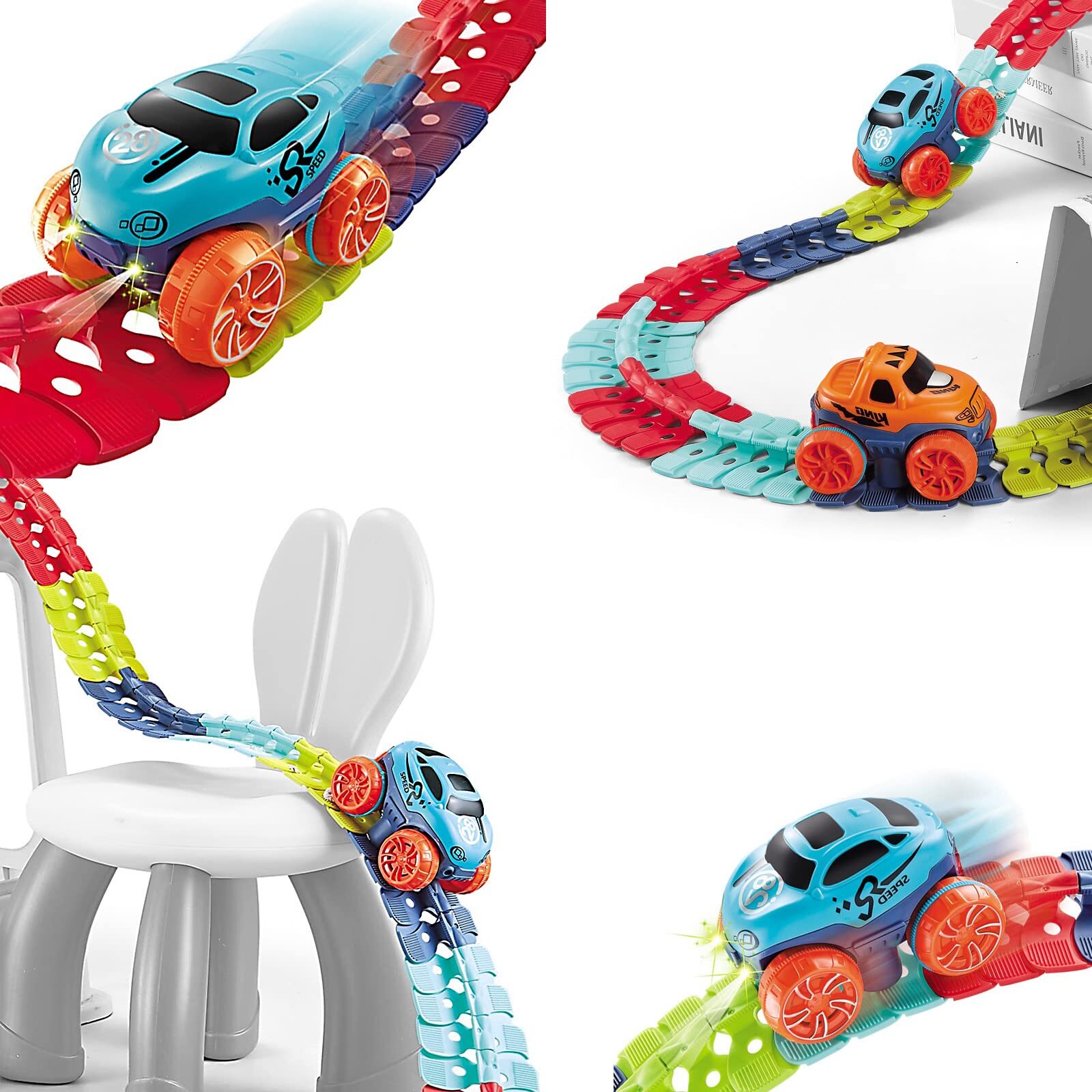 95PCS Car Track Set Race Track Toys for Boys Kids LED Light-Up Race Car Gift