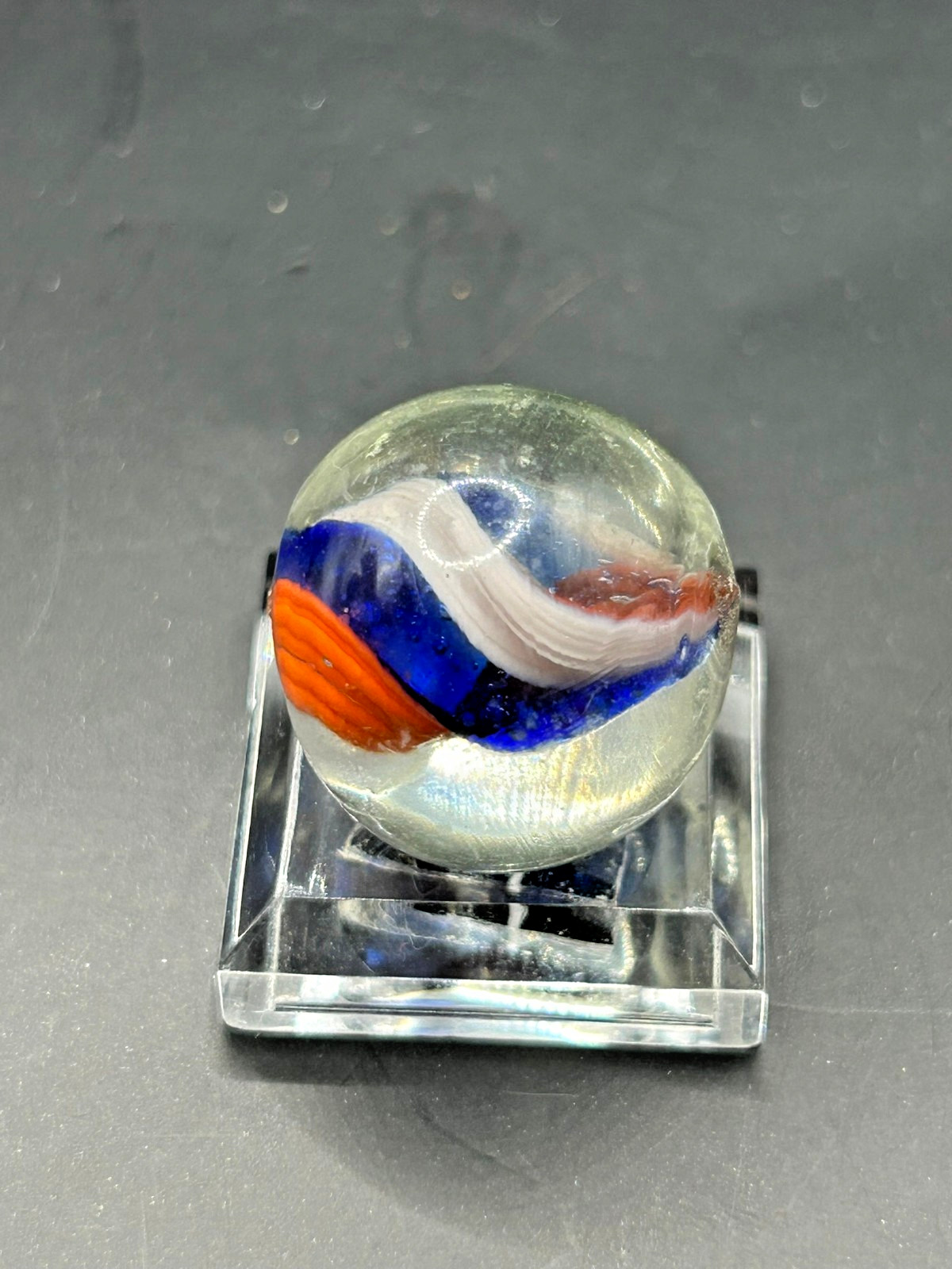 Antique German Naked Divided Core Marble Jelly Blue Orange White 3/4″ Mint E2.8
