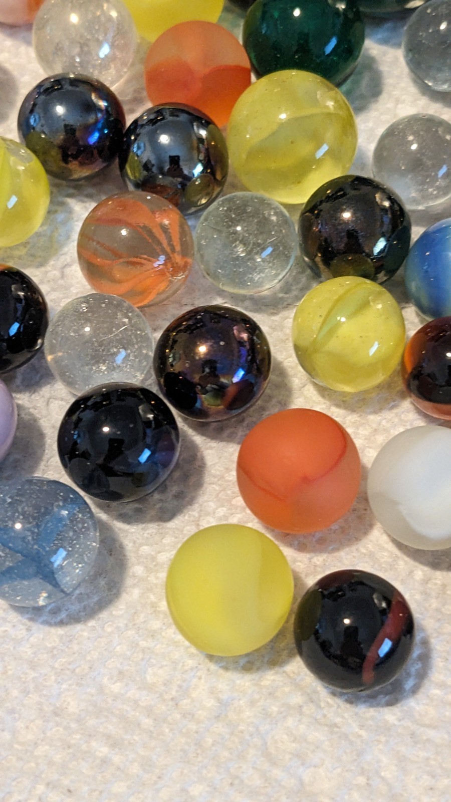 Lot of ~70 Marbles, 2 Shooters in Metal Box US Made Channel Craft