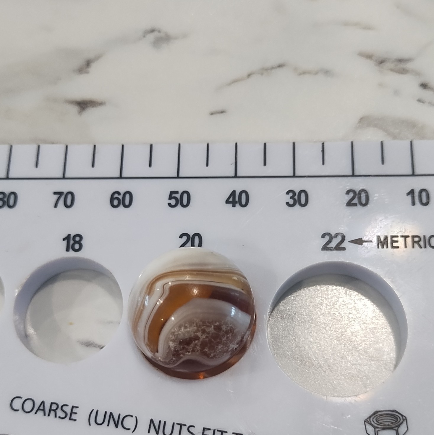 20mm Single Brown & White Swirl Glass Marble, Machine Made