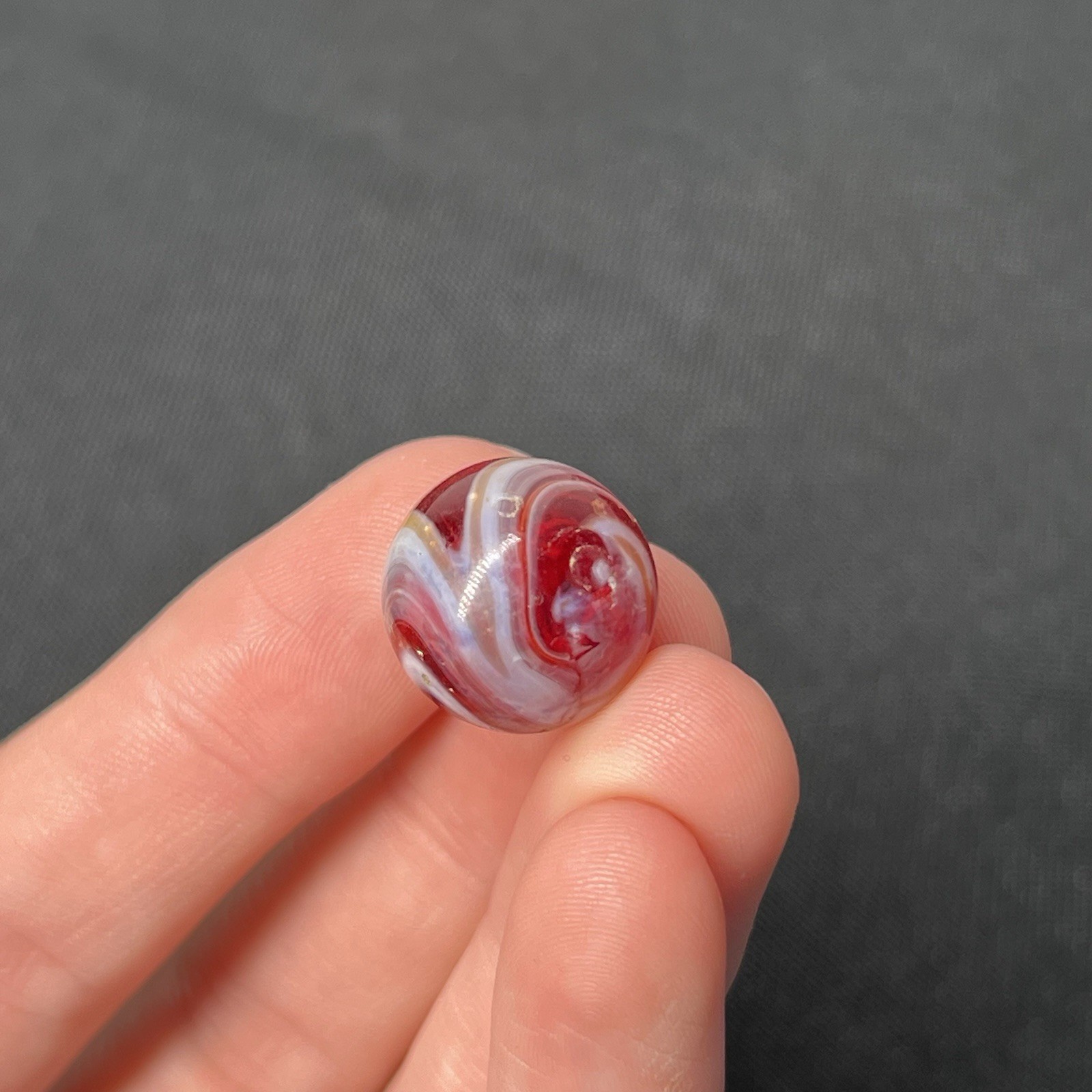 Vintage Glass Swirl Marble Christensen Akro Agate .64 Cherry White Candy