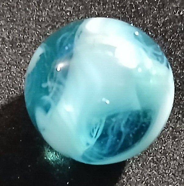 Akro Agate Onyx Glass Marble Light Blue Translucent Base White Spiral .638″