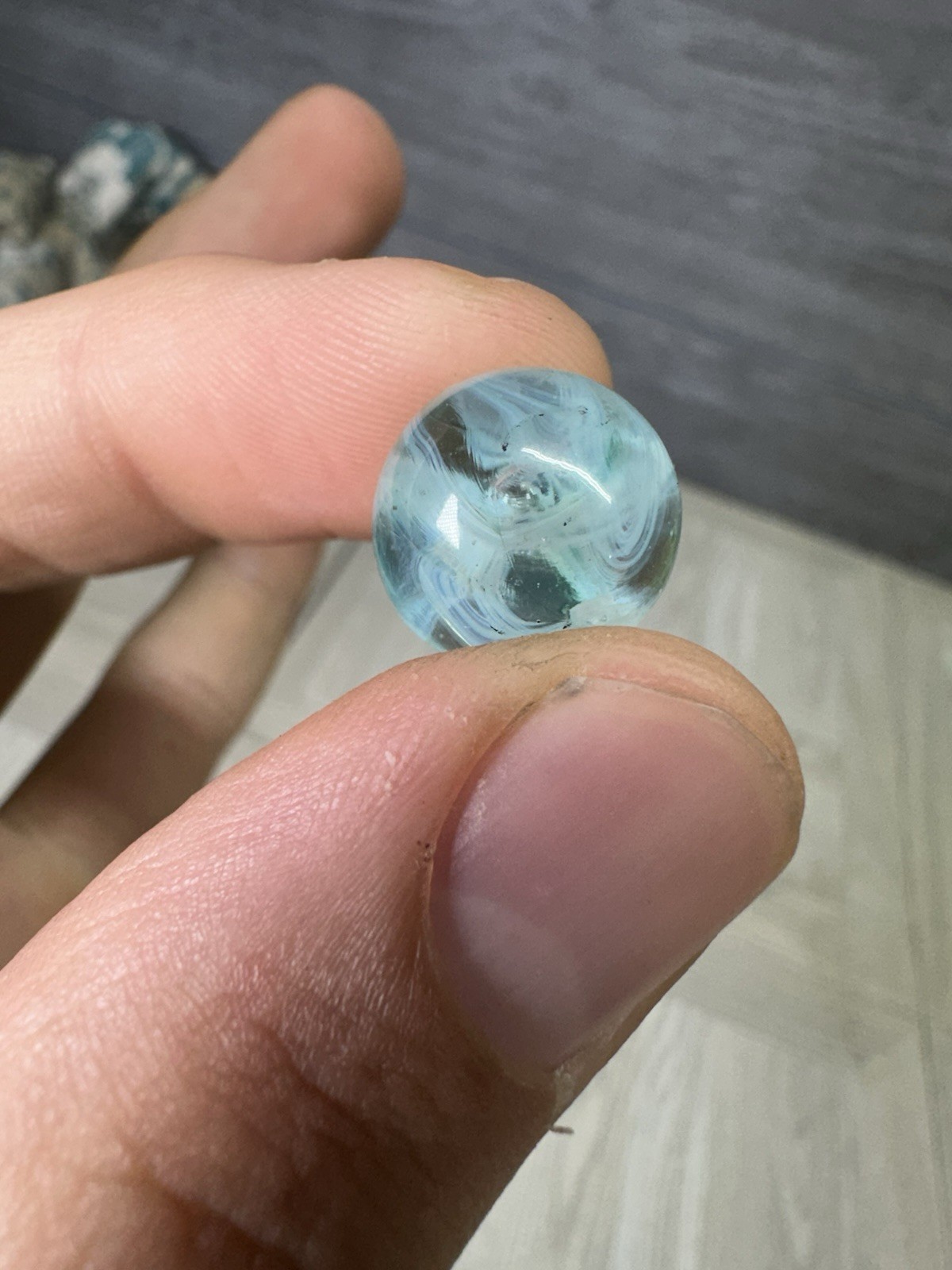 Vintage Center Bubble Swirl Marble Light Blue Bubble Glass Clear Base