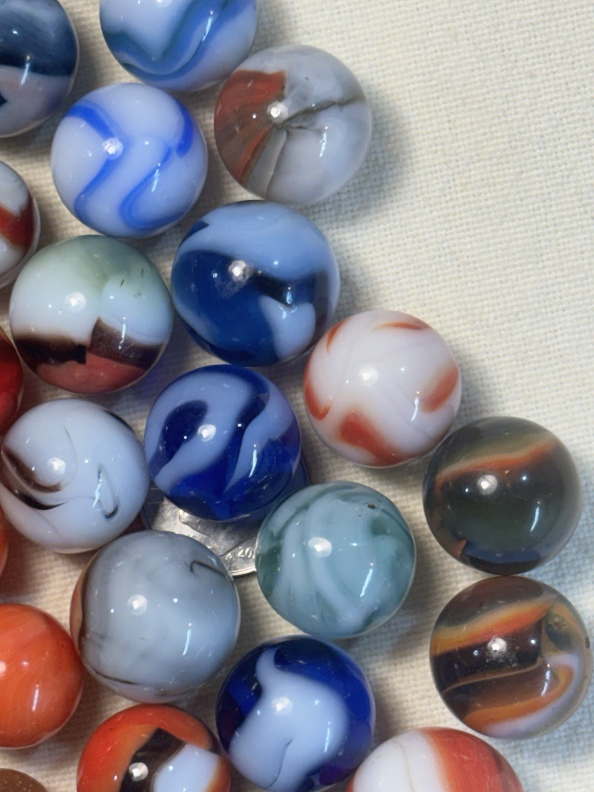 Peltier, Vitro, Marble King, West Virginia, Lot Of 33 Vintage Glass Marbles