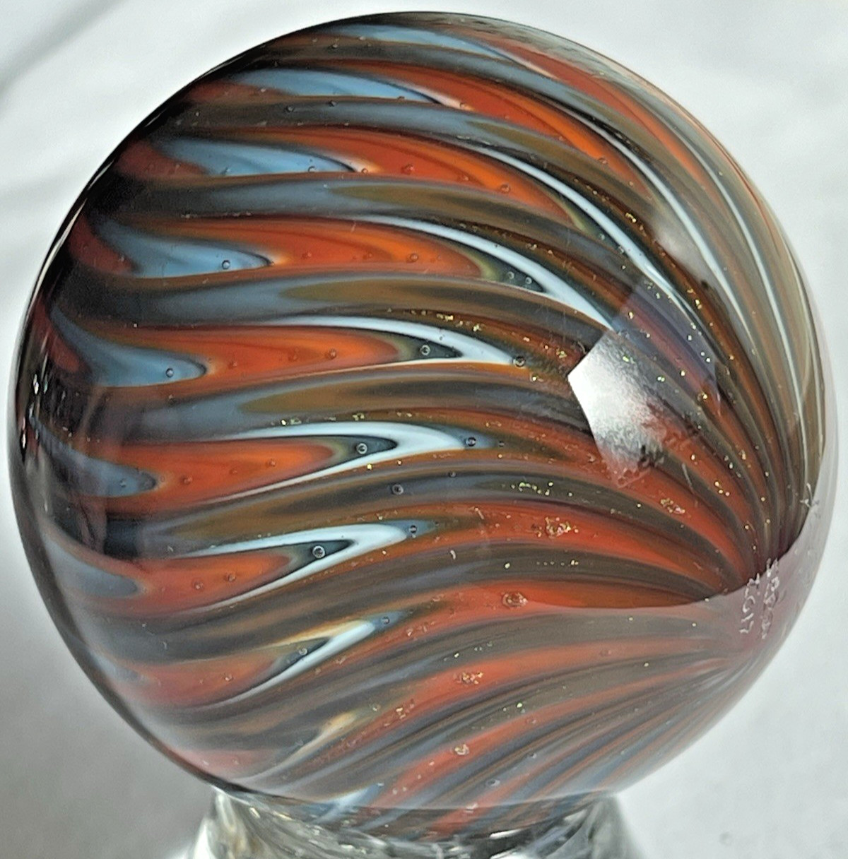 2017 SEESE MARBLE SIGNED FULL NAME GLASS ART HUGE 1.93″ GOLD LUTZ AMAZING PIECE
