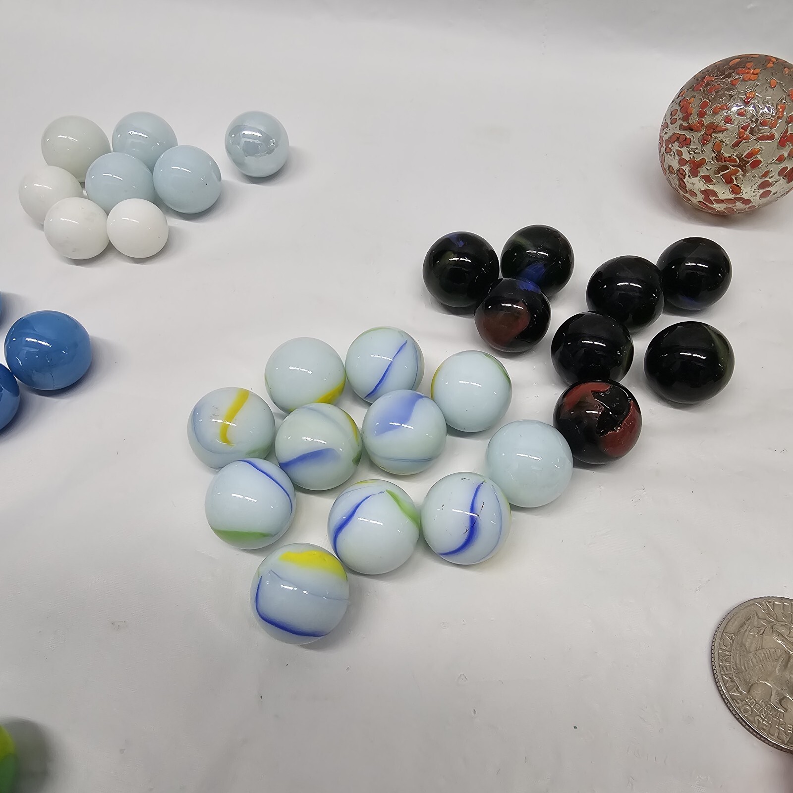Huge Lot Of Vintage Marbles 165+ Large And Small 18 Mixed Varieties