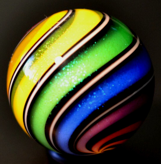 HOT HOUSE GLASS MARBLE/1.483″-CLASSIC BEACHBALL HUGE BOULDER-TANGERINE,LAVENDER+