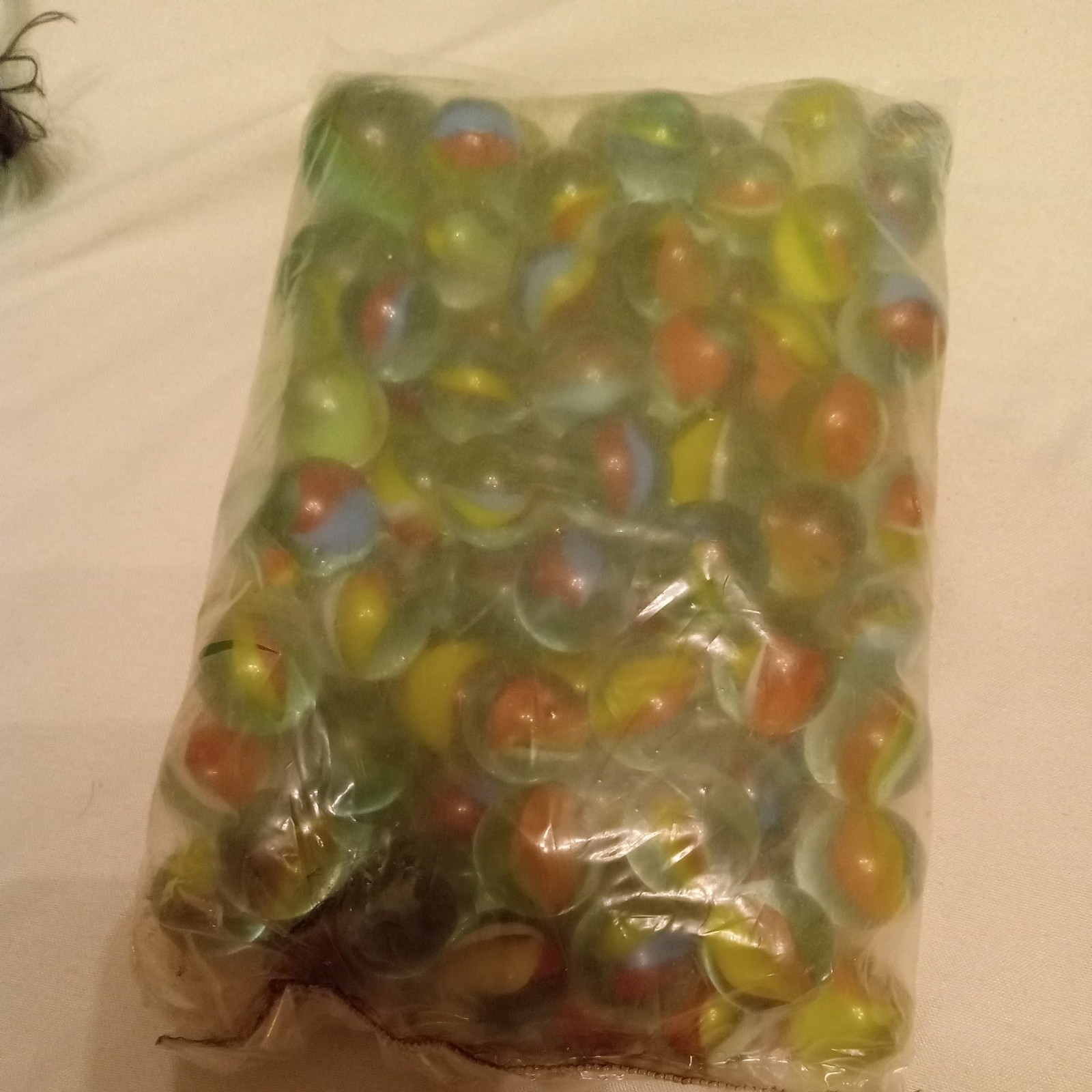Marbles in Vintage Plastic Bag Green Unopened New 102 Tri-color Cats Eye