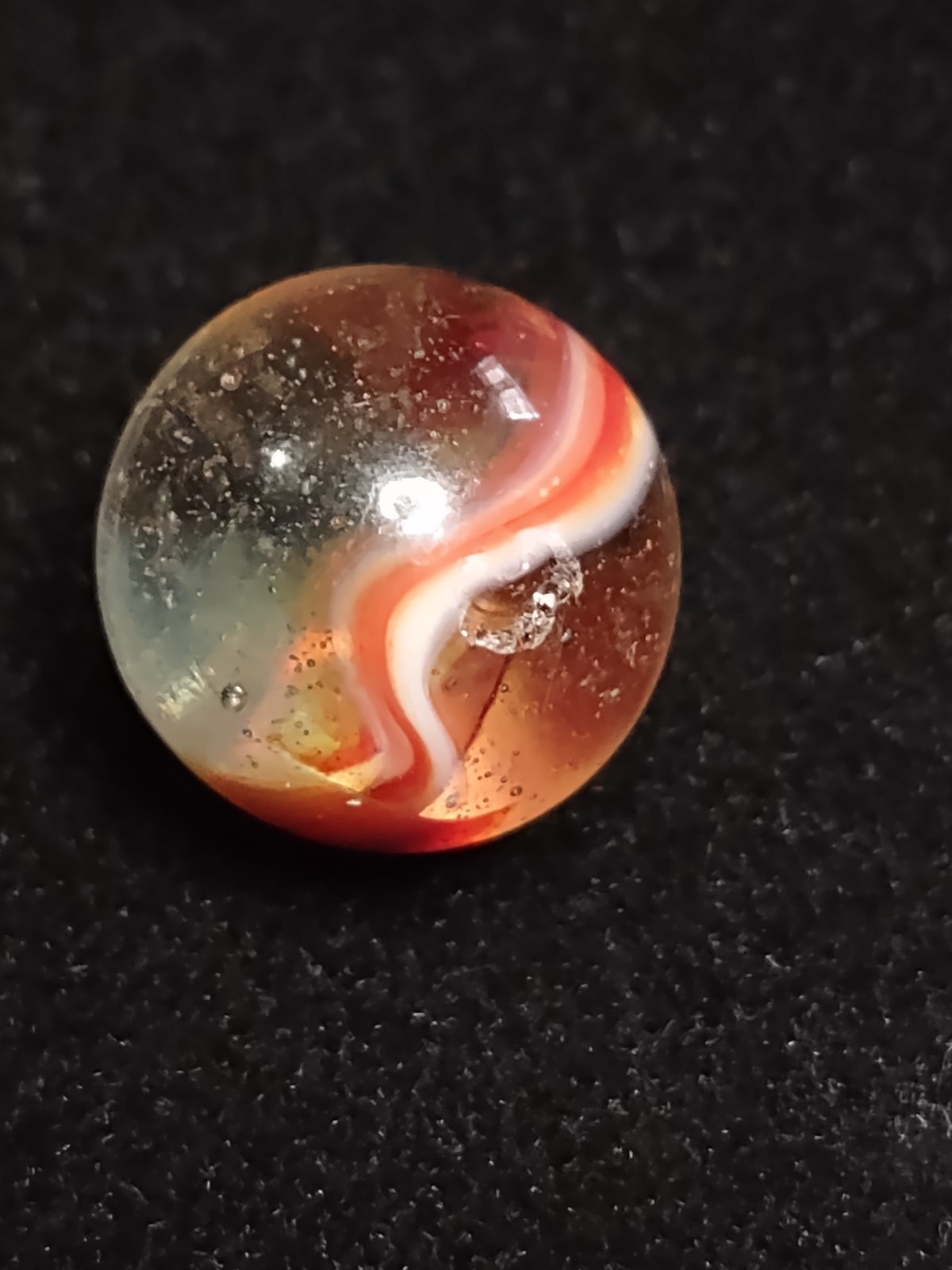 Epic Red & White W/ BUBBLY Clear Base Peltier RAINBO Glass Vintage Marble .63″