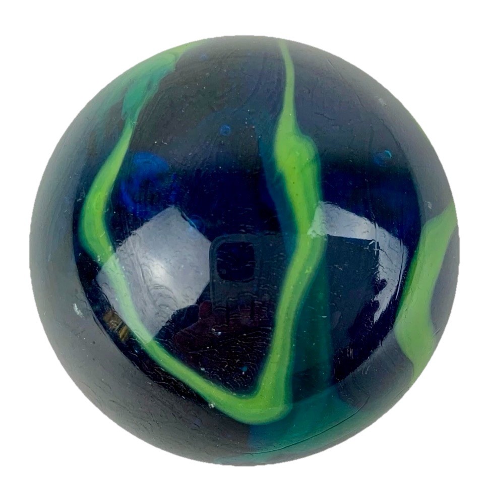 TOE BREAKER 50mm (2″) SEA TURTLE clear Blue/Green Marbles glass ball HUGE Swirl