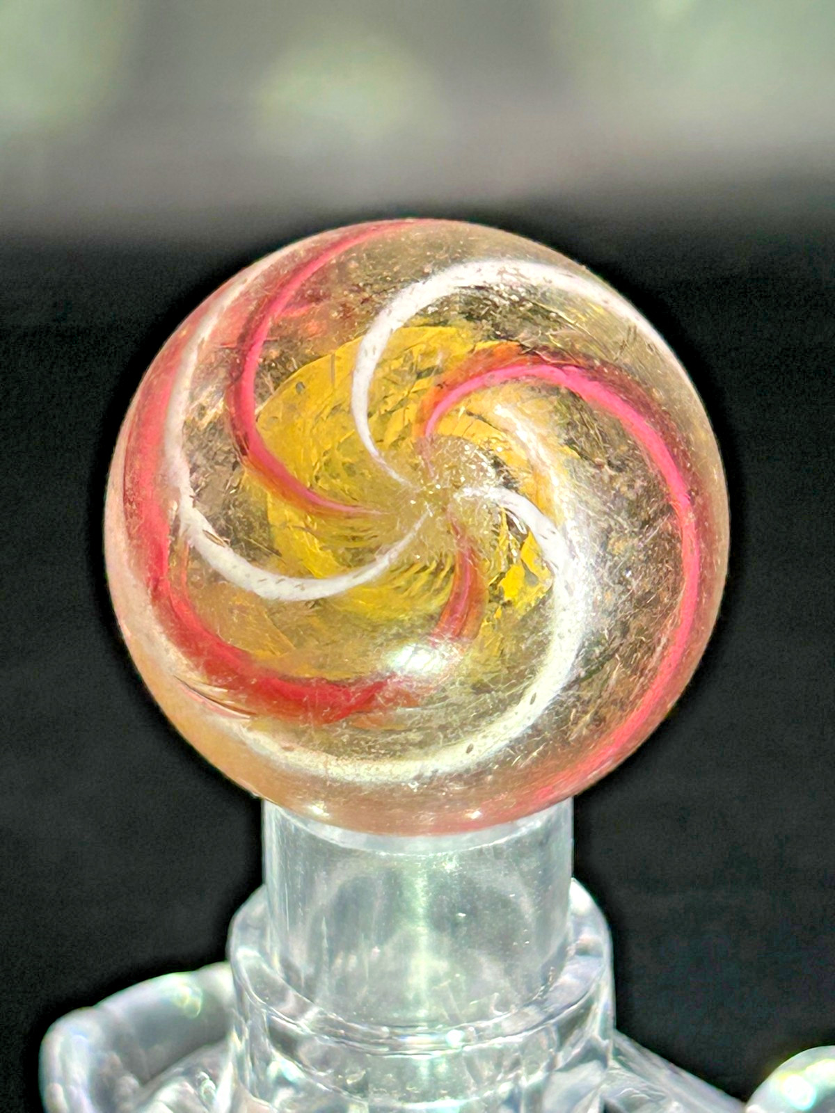Antique Yellow Latticino Core Ribbon Swirl Marble 1-1/8″ Near Mint+ EA4