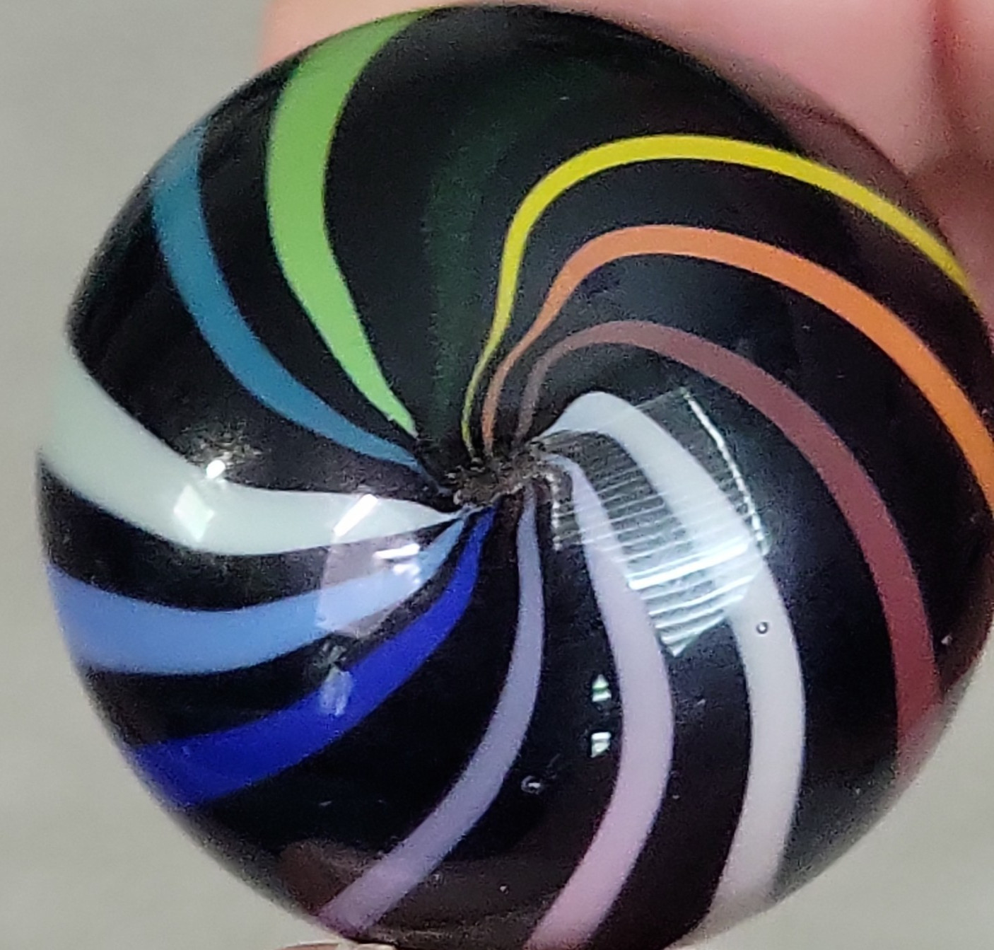 2 Contemporary Handmade Colorful Ribbon Marbles w/Stands Possibly Jody Fine