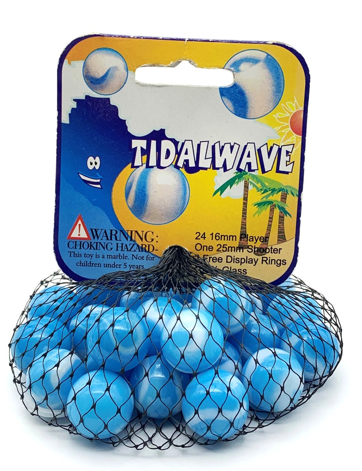 Net Bag 25 Tidal Wave Glass Mega Marbles Lt Blue w White Swirls 2004-2006 Vacor