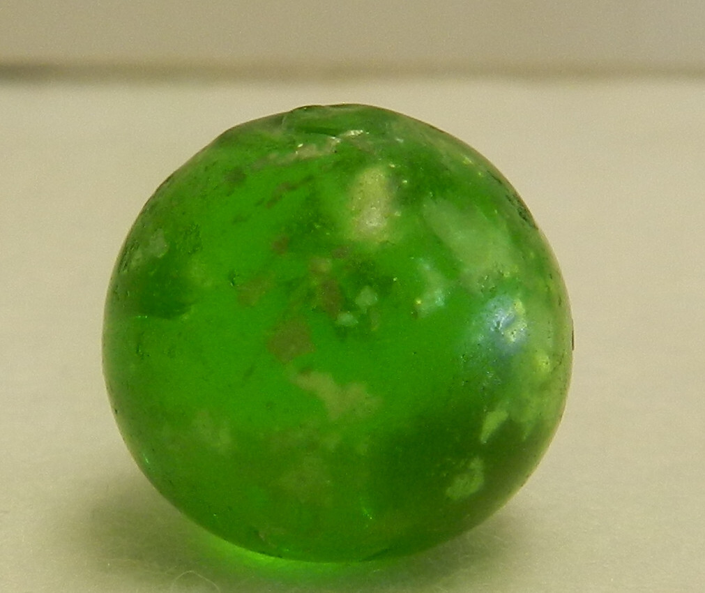 #17356m Vintage Green Glass German Handmade Mica Marble .69 Inches