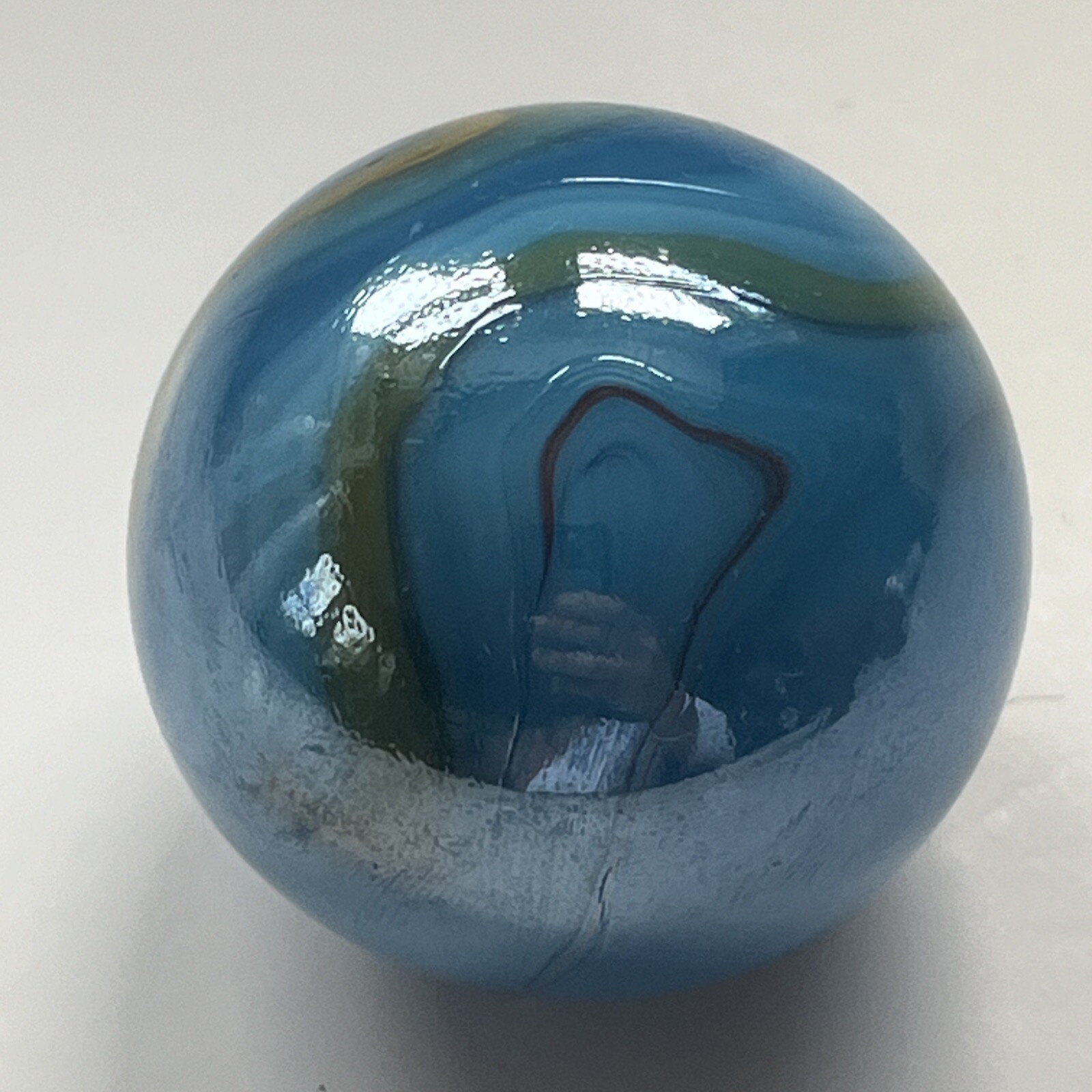Vintage Large Shooter Marble Opaque Agate Swirl Ribbon Sky Blue Orange Beautiful