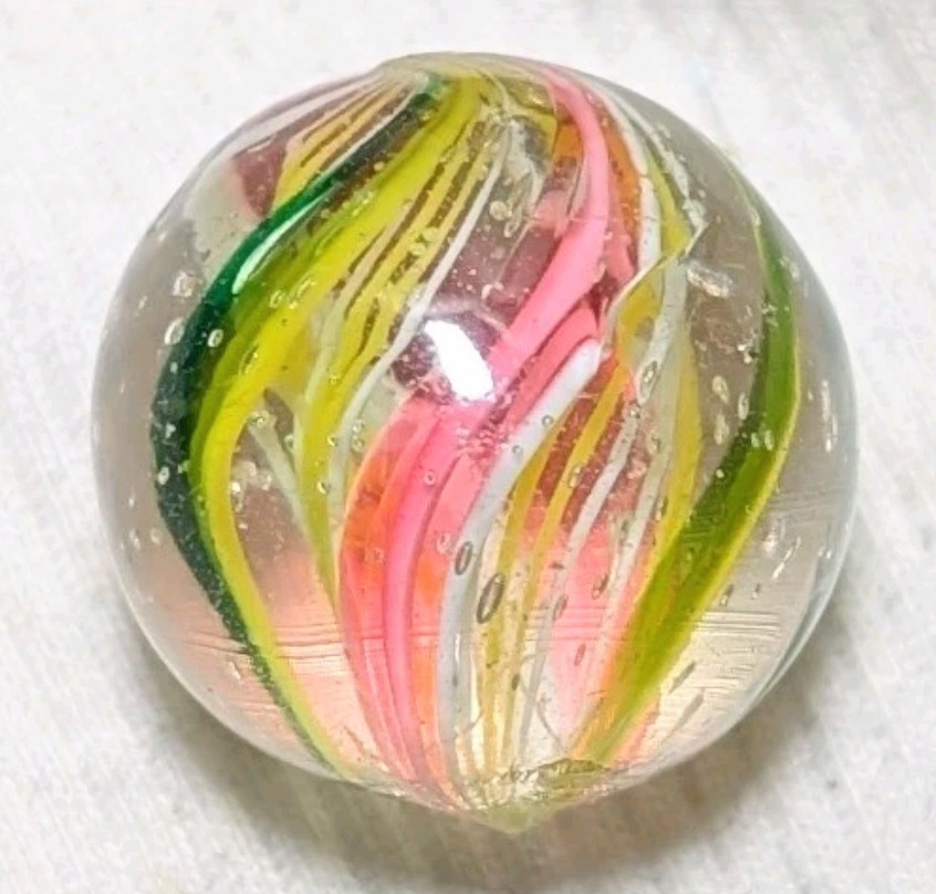 13/16″ Bi-Coloured Quad Divided Latticino Ribbon Core German Handmade Marbles MM
