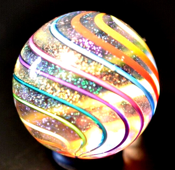 JAMESC ALLOWAY GLASS MARBLE/1.246″-DICHROIC 8 COLOR GLITTERBALL #424-WORLDWIDE