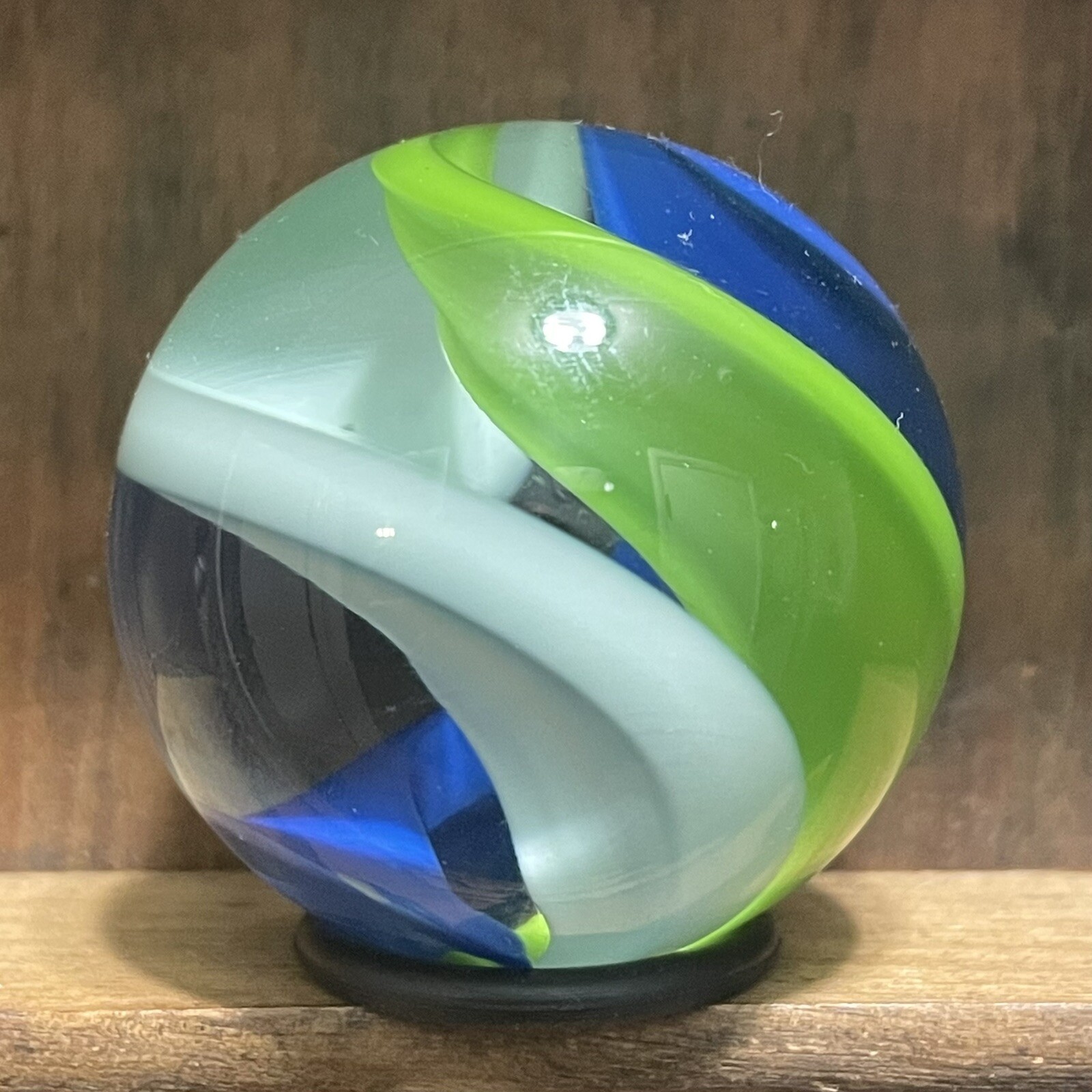 Striking Contemporary Handmade Banded Swirl Marble 1-9/16” Mint
