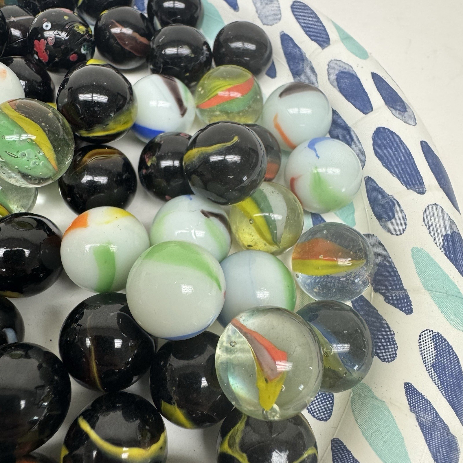 Vtg Lot Of 80 Marbles Various Colors & Types & Age