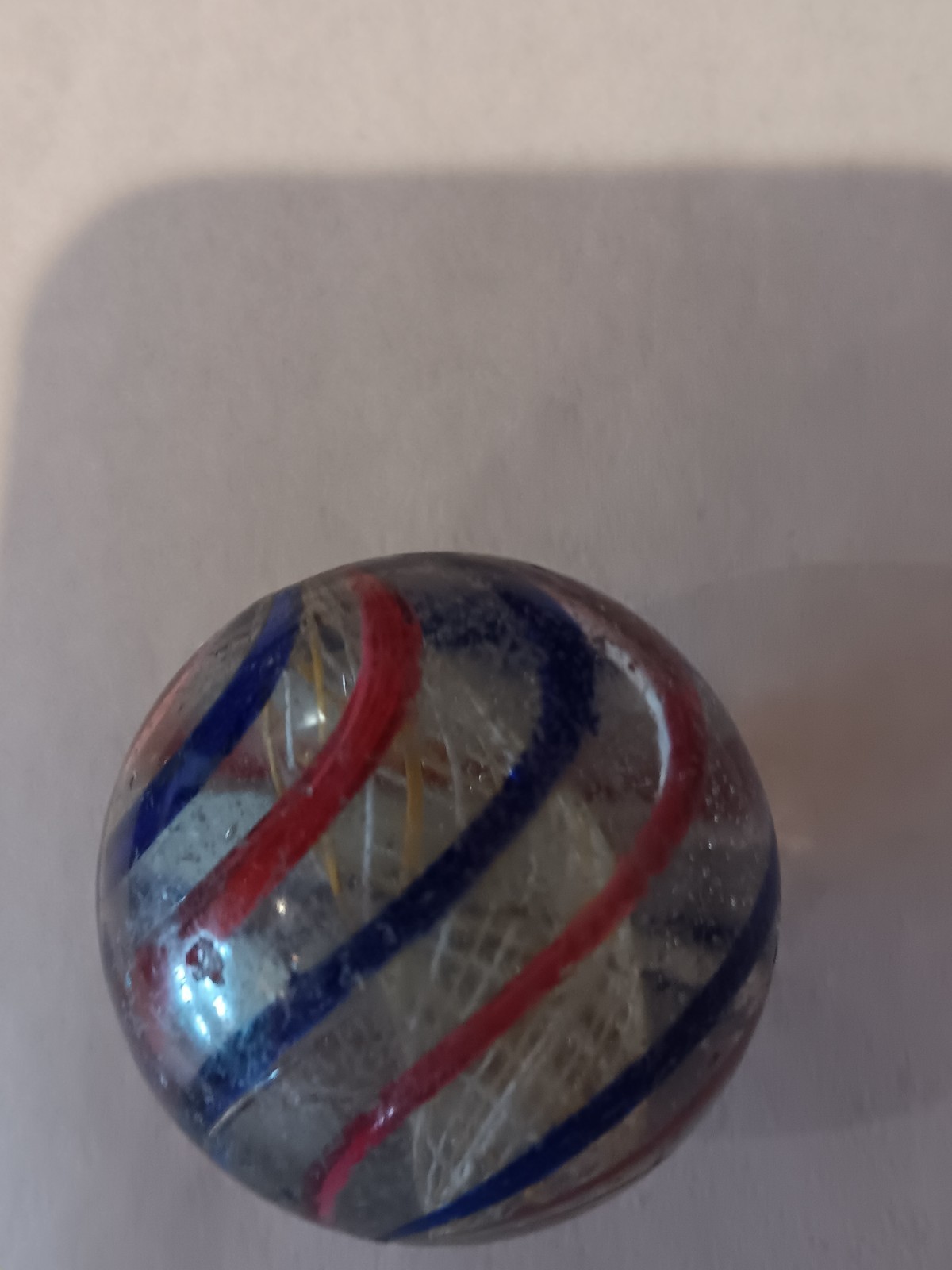 German Latticino Marble Yellow And White Core. One Small Chip 1.68 Inch Nice One