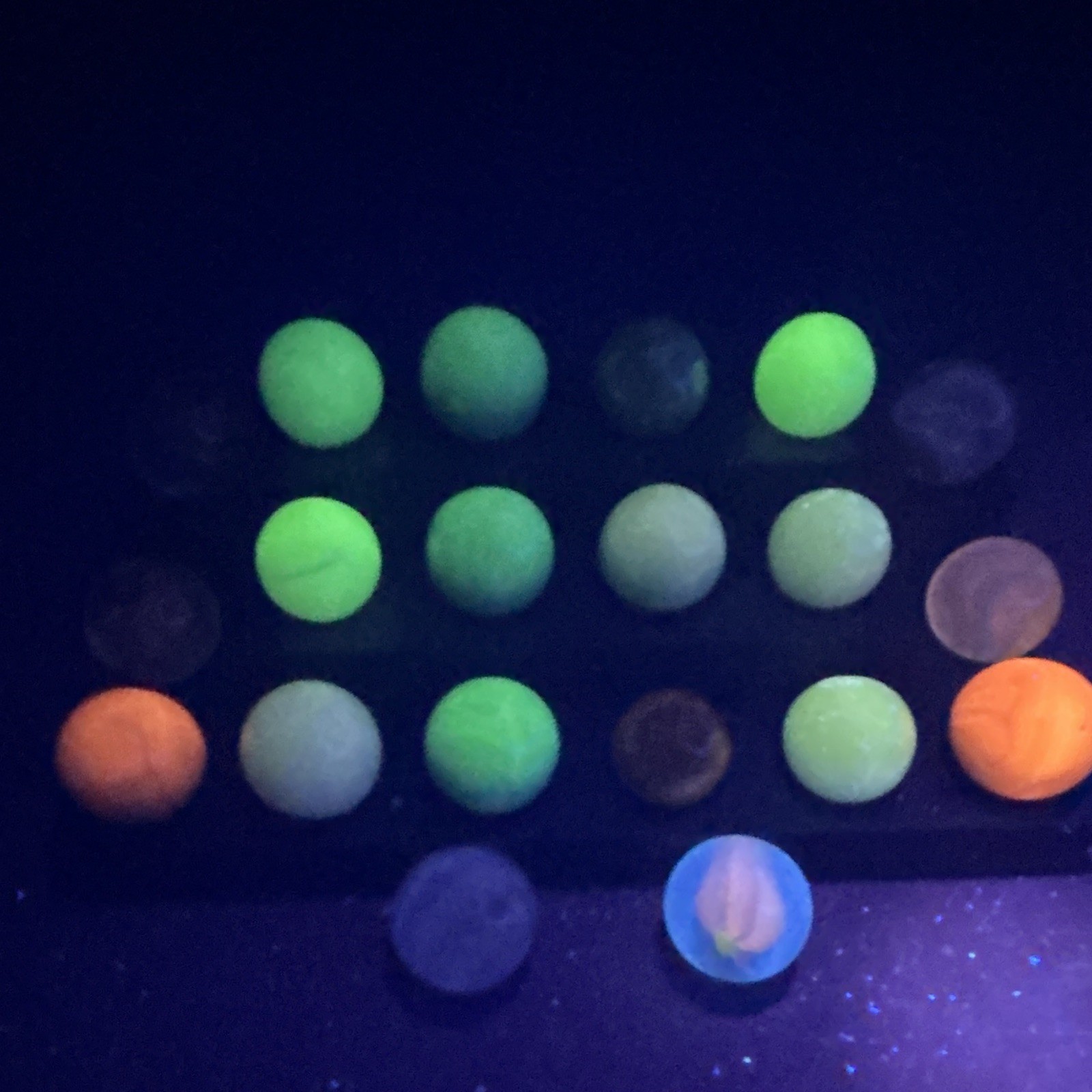 Assorted Glass Toy Marbles, Mixed Colors, lot of 20, UV Reactive (bag 17)