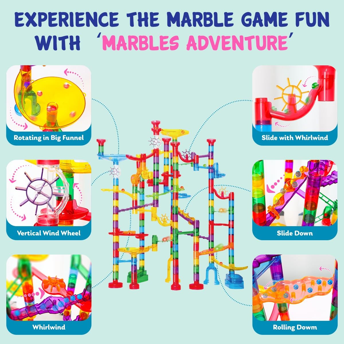 Meland Marble Run – 208Pcs Maze 4 inches x 17 x 12 inches, Blue