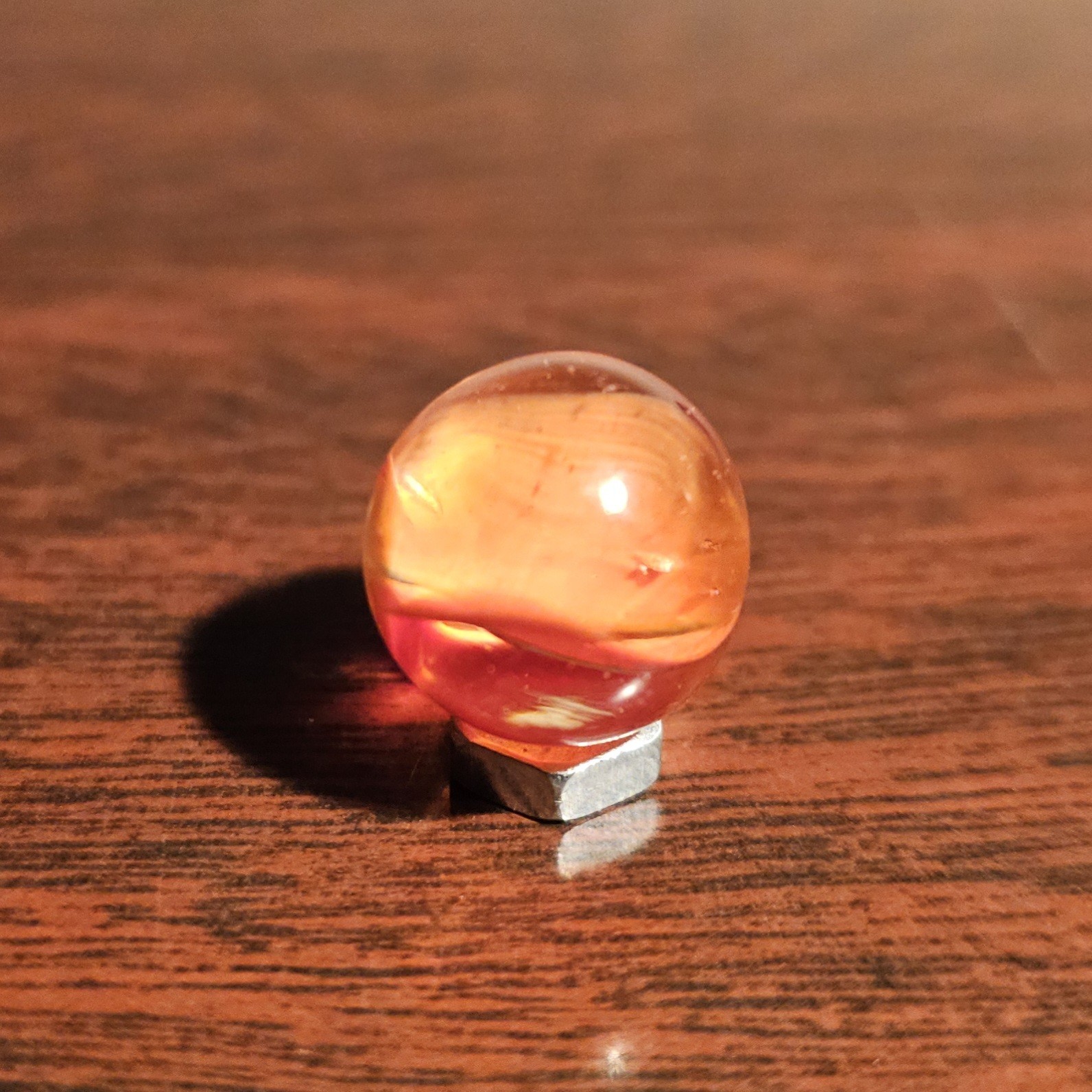 Vintage CE Bogard Orange Floppy 4-Lobe Cats Eye .562″ Glass Marble w Cold Roll