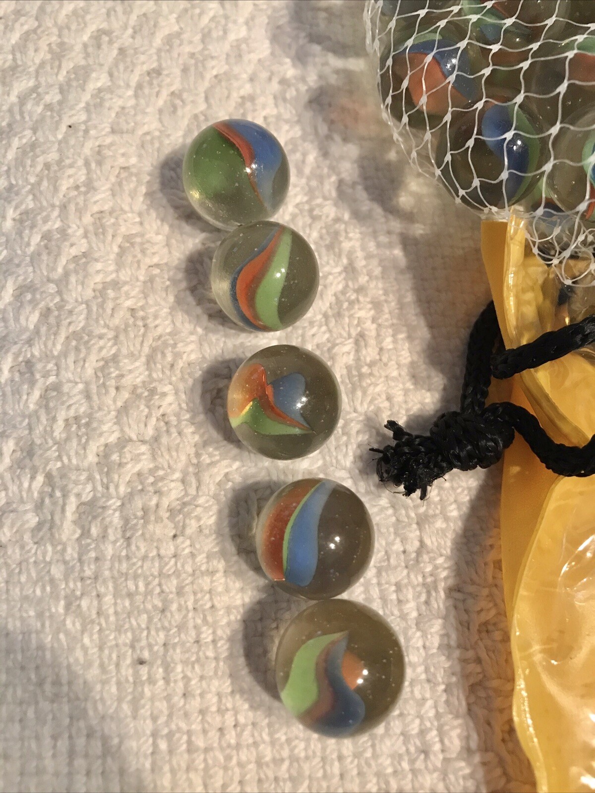 Vintage French Cat Eyes Marbles in Original Bag 88 + 2 Shooters RARE